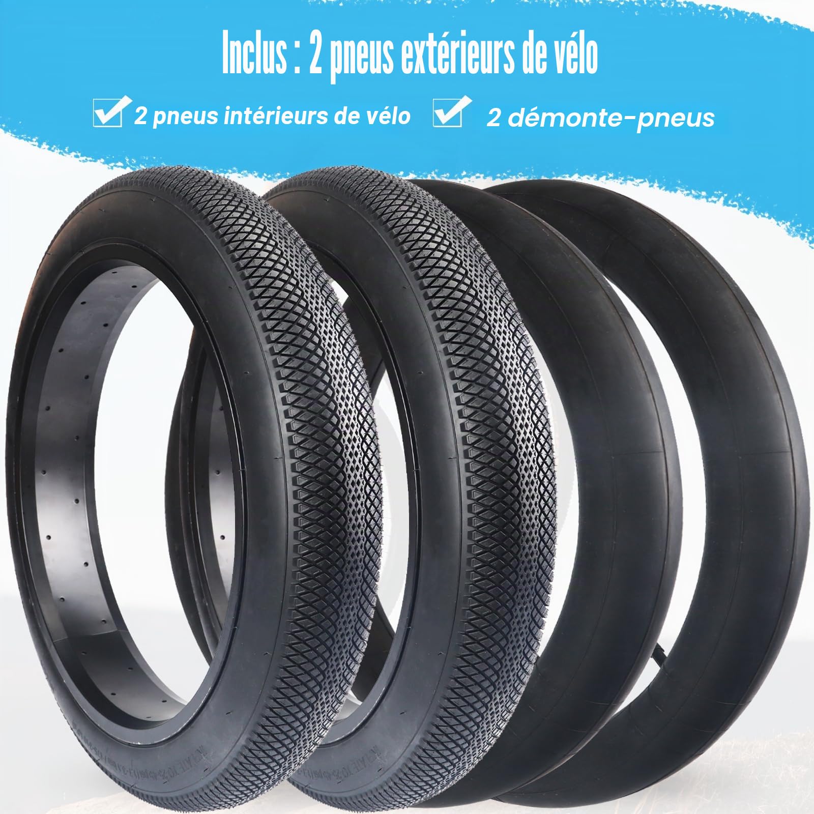 Lot de 2 pneus Fatbike 20/24/26 x 3.0 Heavy Duty pour vélo électrique avec 2 tuyaux épais 20/24/26 x 3,0 AV32 mm