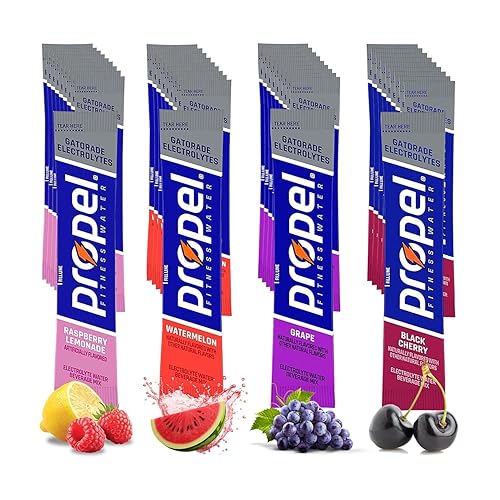 Miniatura 1 de Propel - Paquetes de polvo de 4 sabores, 40 paquetes de propulsión sin azúcar con electrolitos y vitaminas, incluye uva Propel, sandía, cereza negra