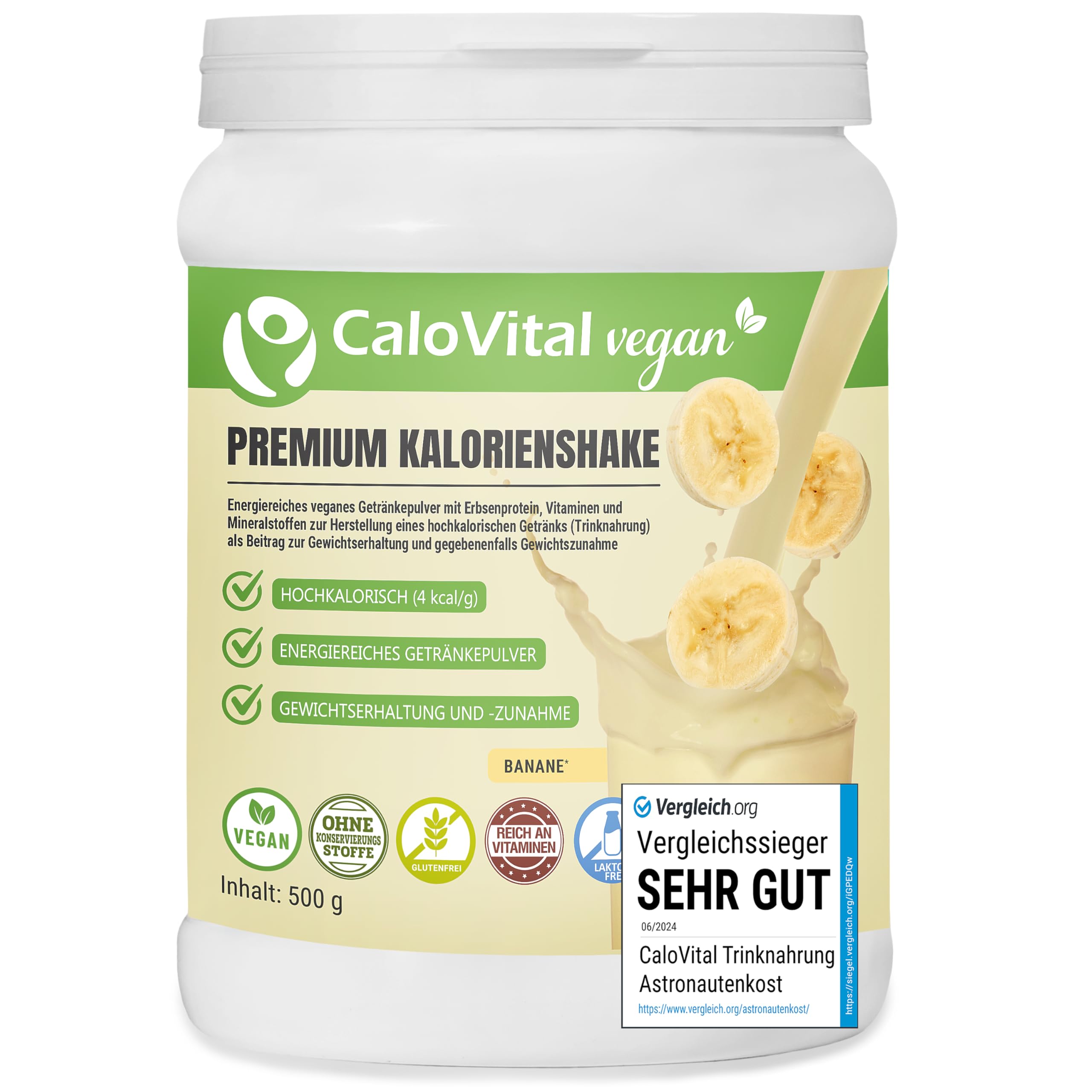 Hochkalorische Trinknahrung Vegan Kalorien Shake zum zunehmen | Astronautennahrung Trinkmahlzeit mit Kohlenhydrate Protein Vitamine & Mineralstoffe Hochdosiert | CaloVital (Banane)