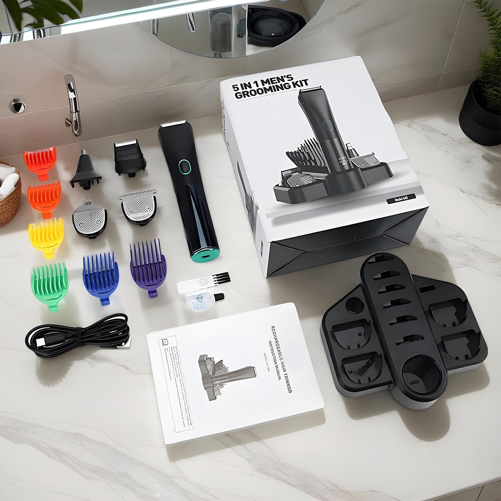 Trimmer Senza Fili per Uomini Dispositivo Wireless Ricaricabile USB | Trimmer per capelli ricaricabile impermeabile, kit toelettatore viso, corpo e baffi con rasoio orecchie