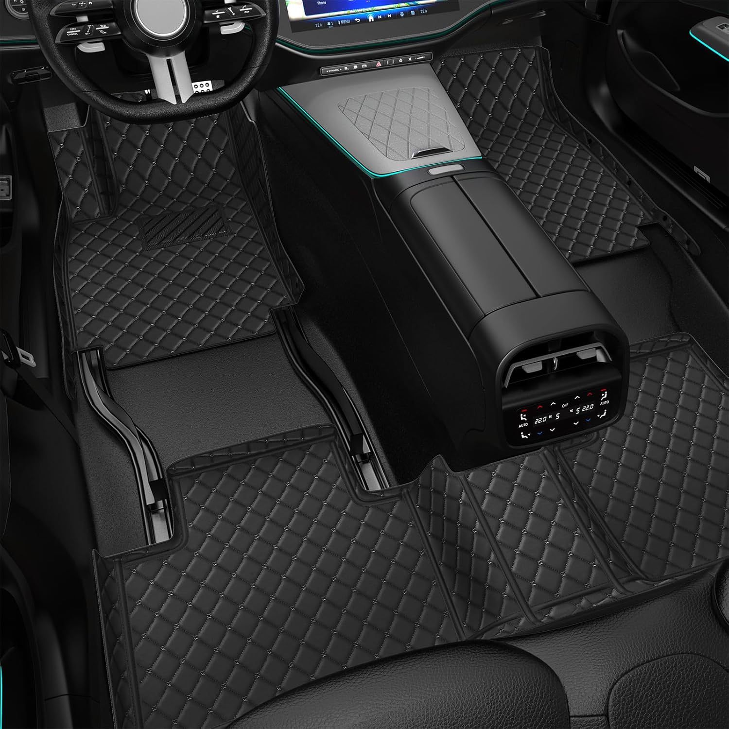 for GMC Hummer EV Pickup 2024 Car Mats, Premium Car Floor Mats Leather Full Coverage Car Mats All Weather Car Carpet Luxury Auto Floor Liners(Black,Full Set)