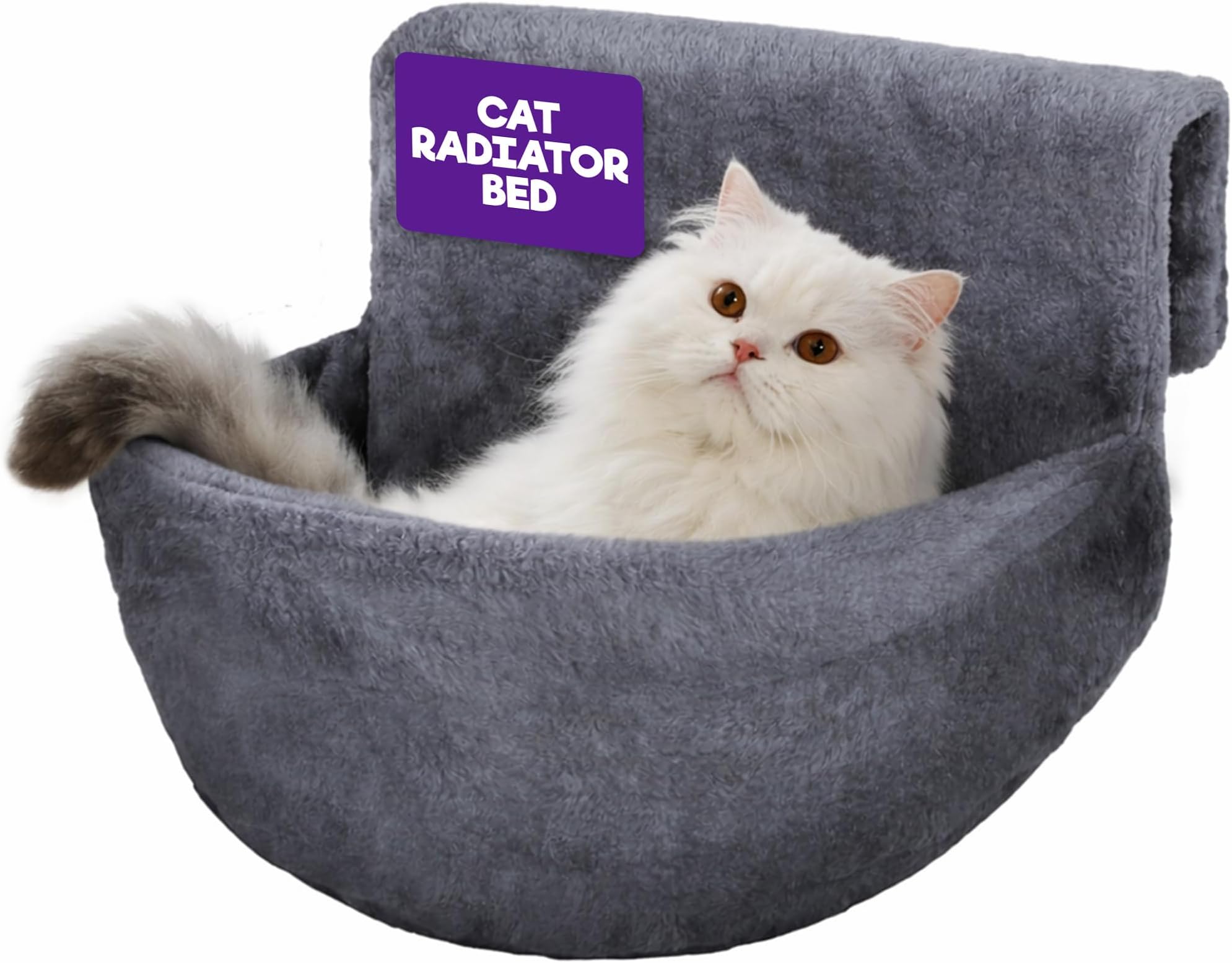 Petlicity Deluxe Radiator Cat Bed – Round Cosy Fleece Basket Hammock with Raised Rim & Strong Iron Frame for Cats, Kittens, Puppy & Small Pets – Washable Removable Cover – Grey