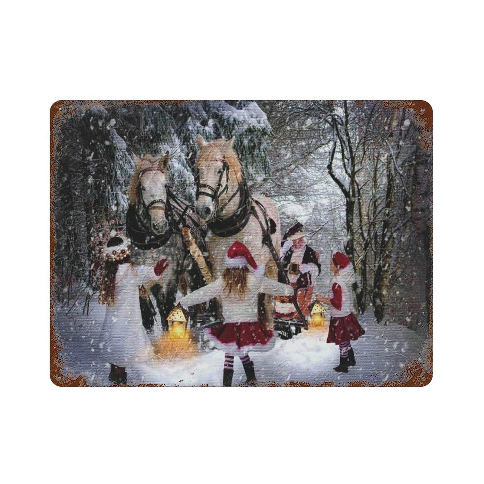 xiaoxiaoshen Retro Santa Claus, Sleigh And Horses Wall Decor Art Metal Tin Poster Modern Home Decor Art Home Bar Shop Decorations Vintage Sign 30x40cm