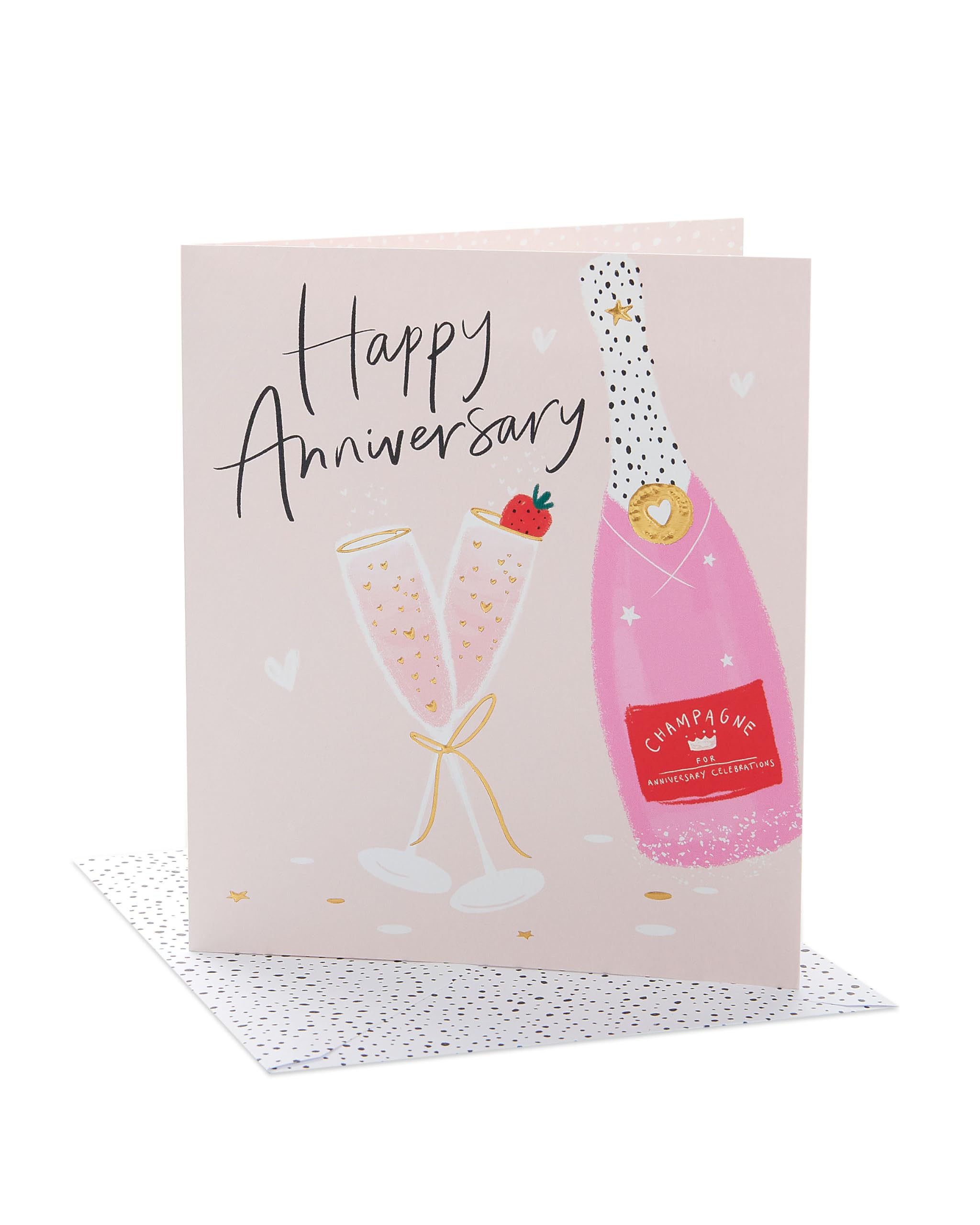 UK Greetings | Anniversary Card | Happy Anniversary | Her/Him | Pretty Champagne Design | With Envelope | 165 x 190 mm