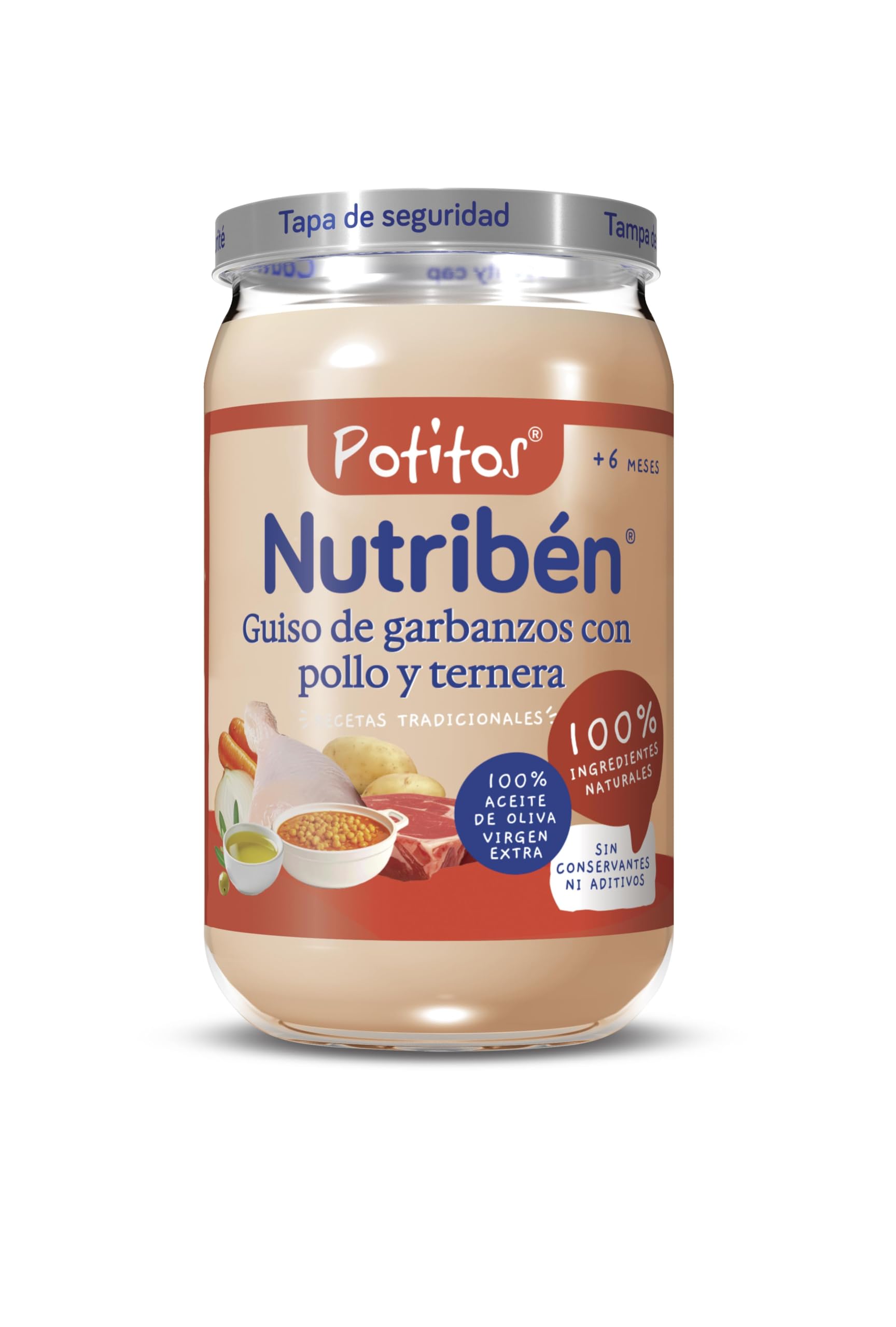 Nutribén Potitos de guiso de garbanzos con pollo y ternera Pack 6 x 235 gr Desde los 6 Meses Sin gluten