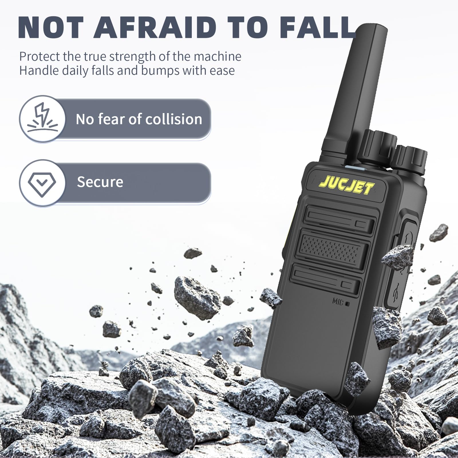 Walkie talkie JUCJET V12D, set di radio PMR446 con ampia portata e soppressione intelligente del rumore e riconoscimento vocale Walkie talkie-comunicazione crittografata, scansione analogica (2 pezzi)