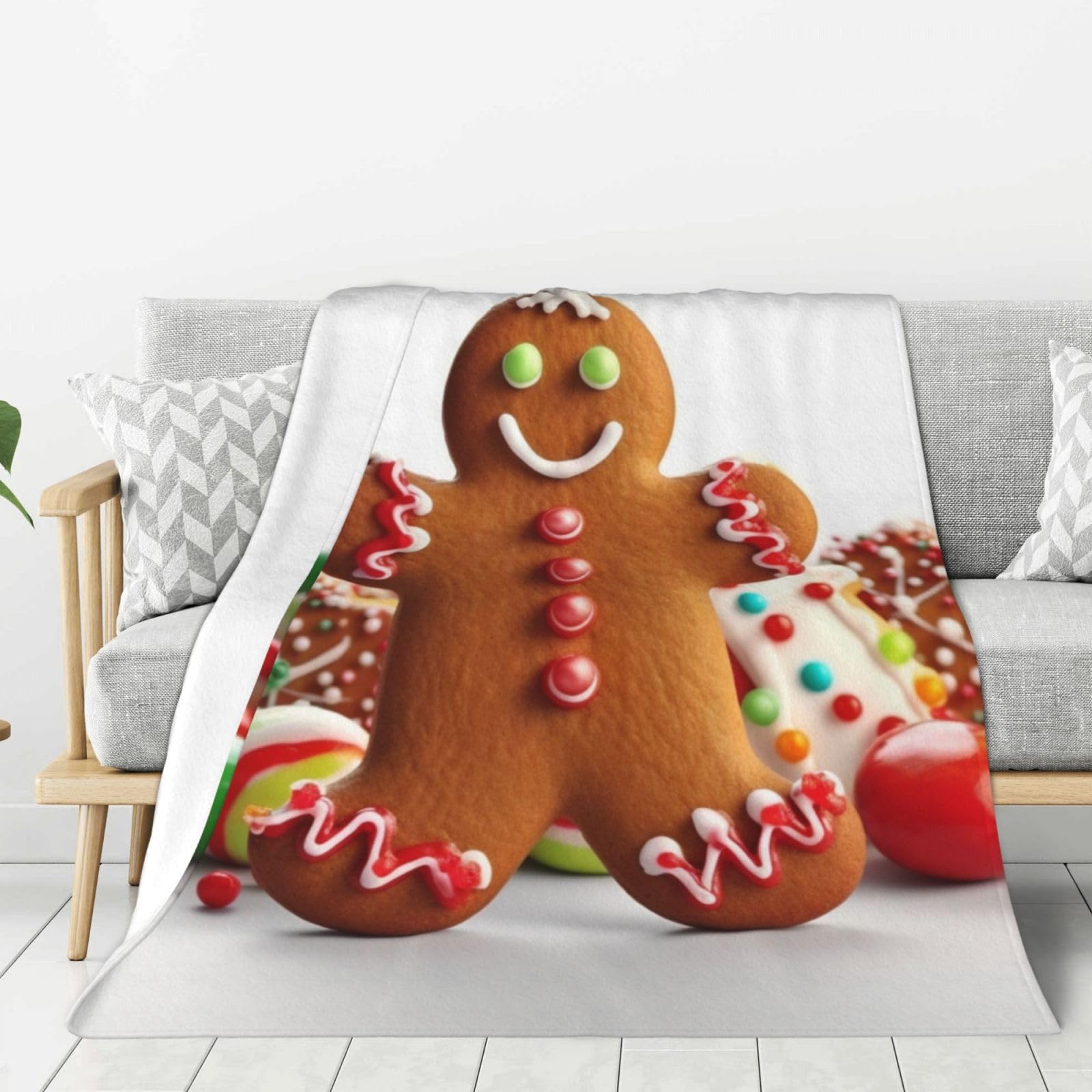 Couverture en flanelle motif pain d'épices cadeau idéal pour lit et canapé
