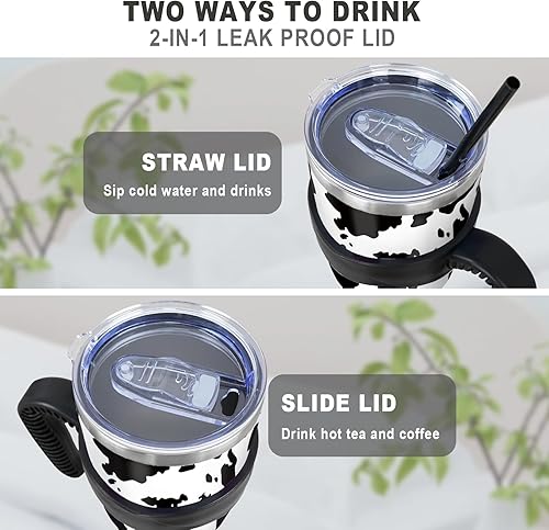 Miniatura 9 de Vaso de 40 onzas con asa y popote de 40 onzas, taza de mariposa azul y morada, taza de viaje aislada para café a prueba de derrames, a prueba de