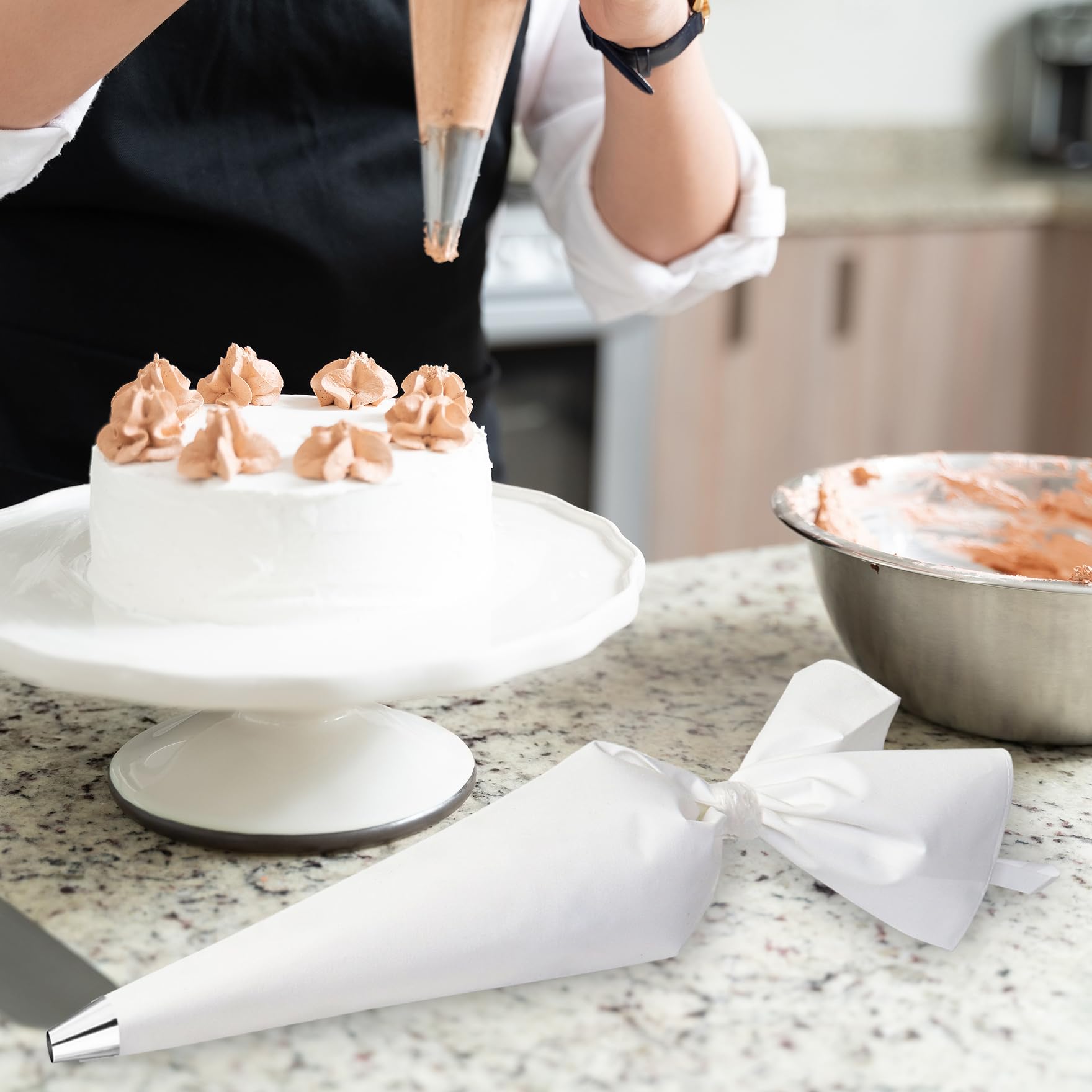 Klmnop Wiederverwendbare Spritzbeutel, 61 cm, große Tuch-Kuchendekorationsbeutel, Gebäckbeutel, zum Aufhängen, Zuckerguss-Spritzbeutel für Kuchen, Kekse, Weiß, 4 Stück