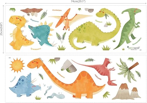 Miniatura 5 de DECOWALL WL2-1505N - Calcomanías de pared de dinosaurios para niños, calcomanías de pared extraíbles para niños, guardería, dormitorio, sala de estar