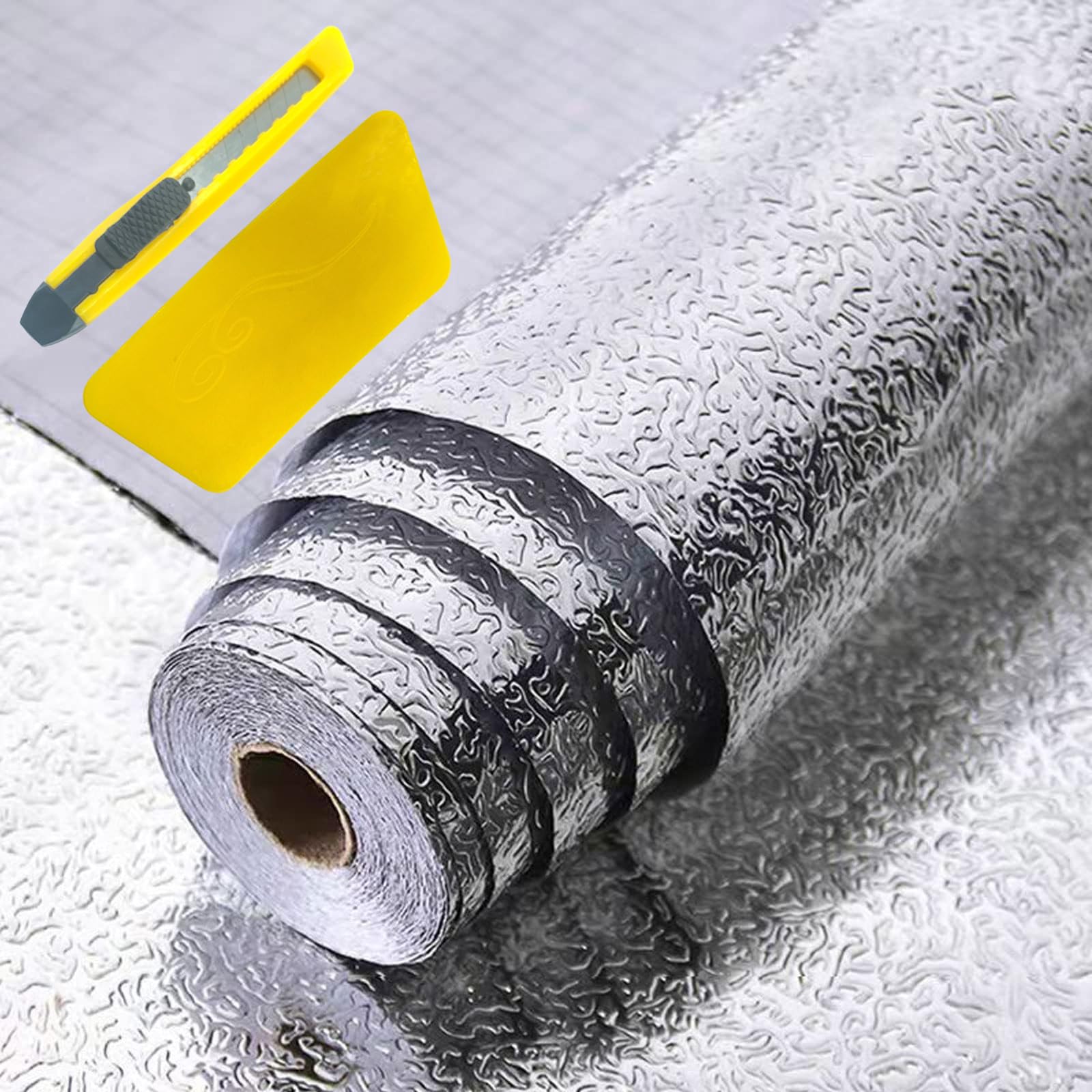 196.9*15.7in Silver Kitchen Backsplash, Aluminum Foil Sticker Kitchen with Greaseproof Wallpaper, Heat Resistant Self Adhesive Wall Protector, Greaseproof Self Adhesive Waterproof Decorative Sticker