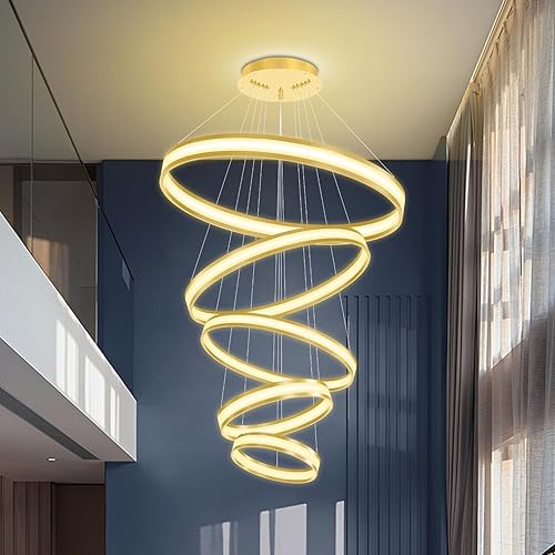Miniatura 6 de Moderno candelabro LED de anillo dorado, iluminación colgante de acrílico LED regulable, lámpara ajustable para comedor, sala de estar, dormitorio,