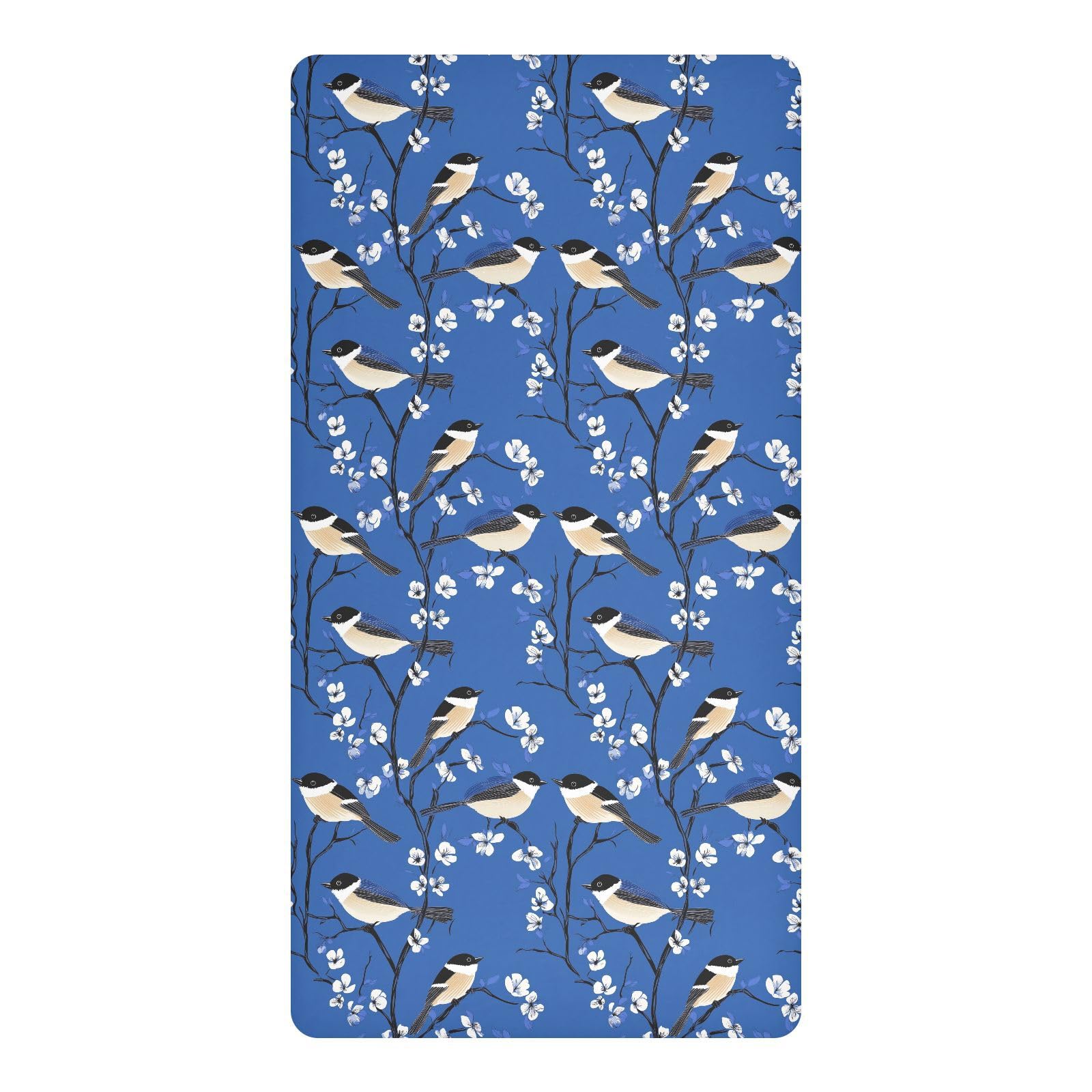 Drap de berceau imperméable bleu roi et mésanges chic pour lit bébé fille