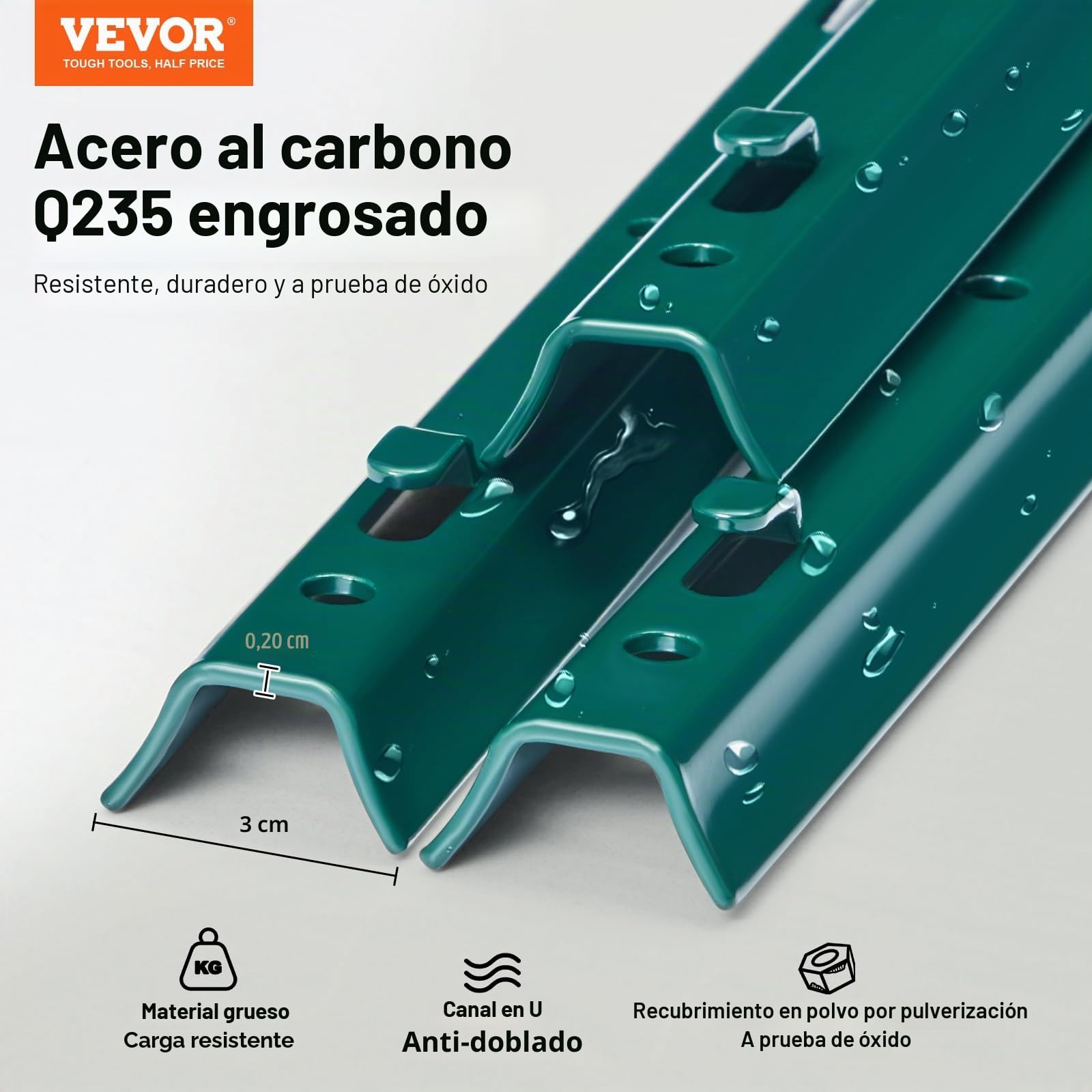 VEVOR Postes de Cerca de Metal 152,4 cm Postes de Cerca de Acero al Carbono Resistentes 10 Piezas Postes de Metal para jardín, Césped, Granjas, Cercas al Aire Libre, Huertos, Carreteras, Verde