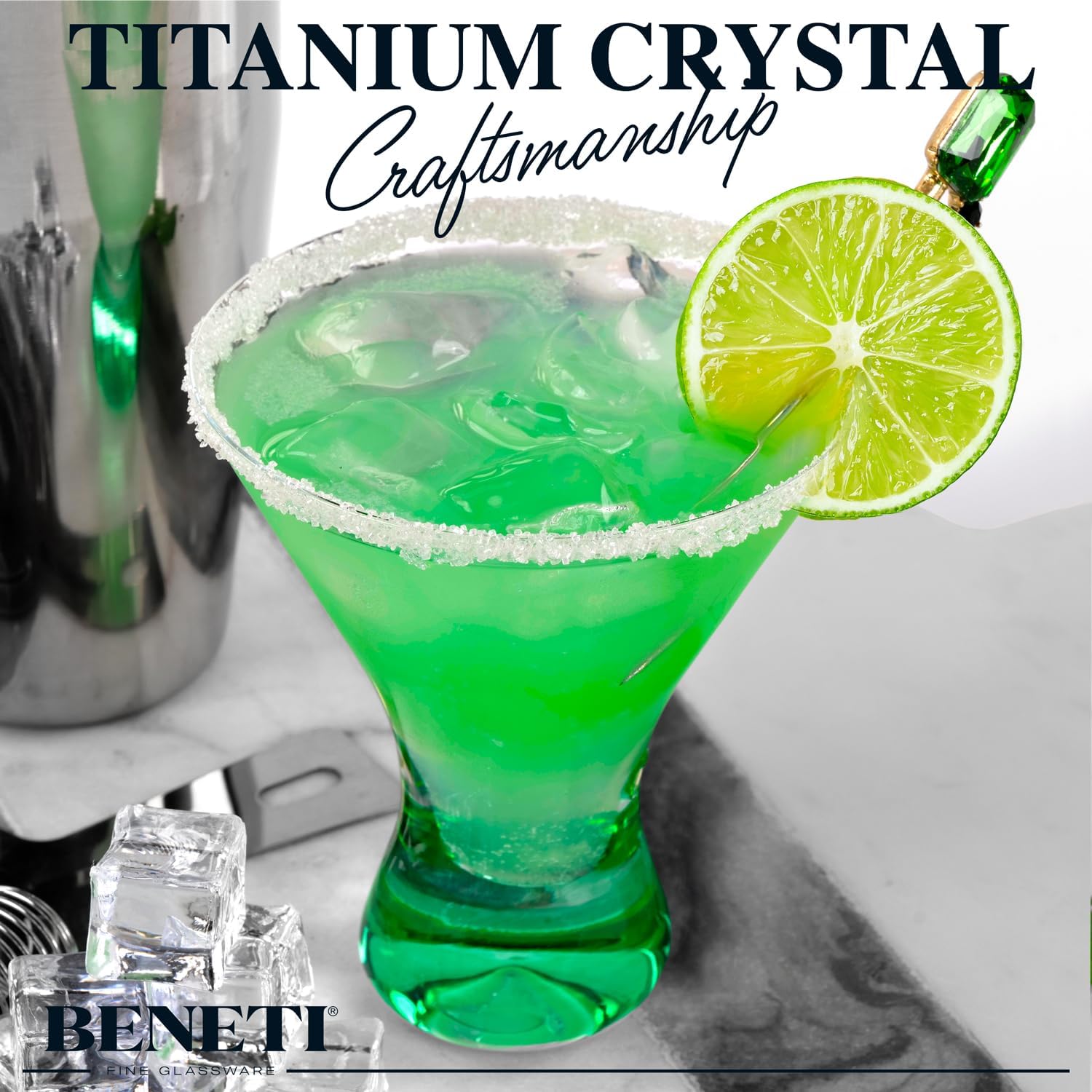 BENETI European Made Colored Martini Glasses Set of 6 Stemless Cocktail Glasses - 8 Oz, Dishwasher Safe, Crystal Glass Cups for Partys - Image 4