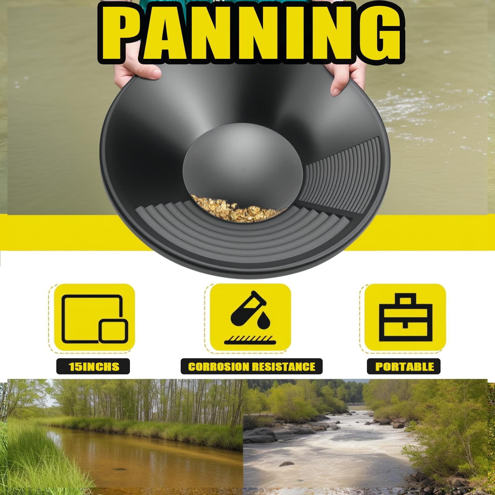 Setaccio Oro Kit Setaccio Per Oro Gold Pan Kit Bacino per la Ricerca dell'oro Ricerca Oro Pans Setaccio Accessori per Sabbia Oro miniere Lavaggio Manuale Oro panning (nero)