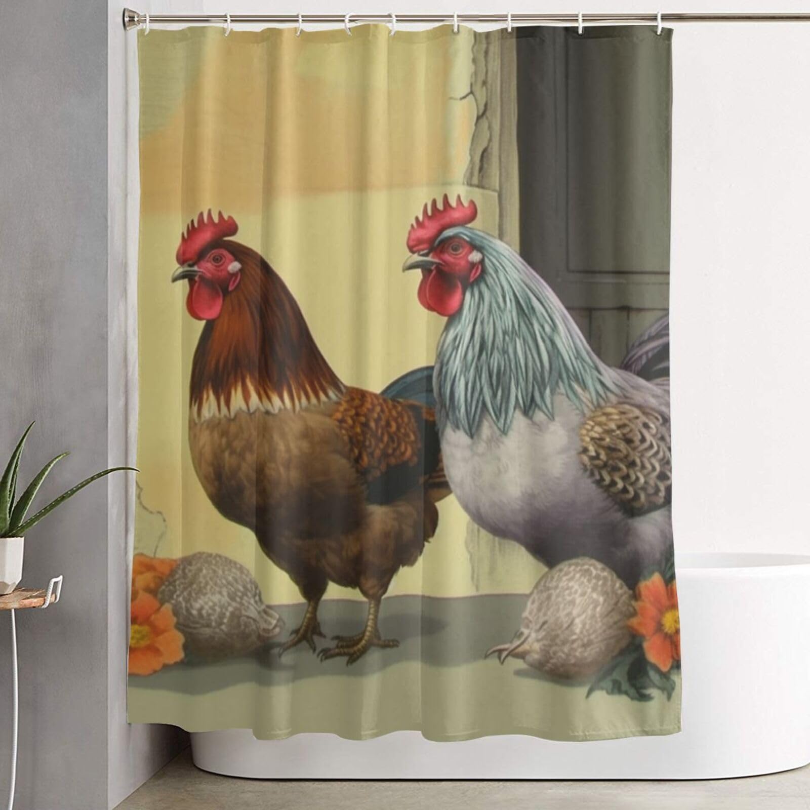 Rideau de douche anti-éclaboussures motif poulets fermiers italiens