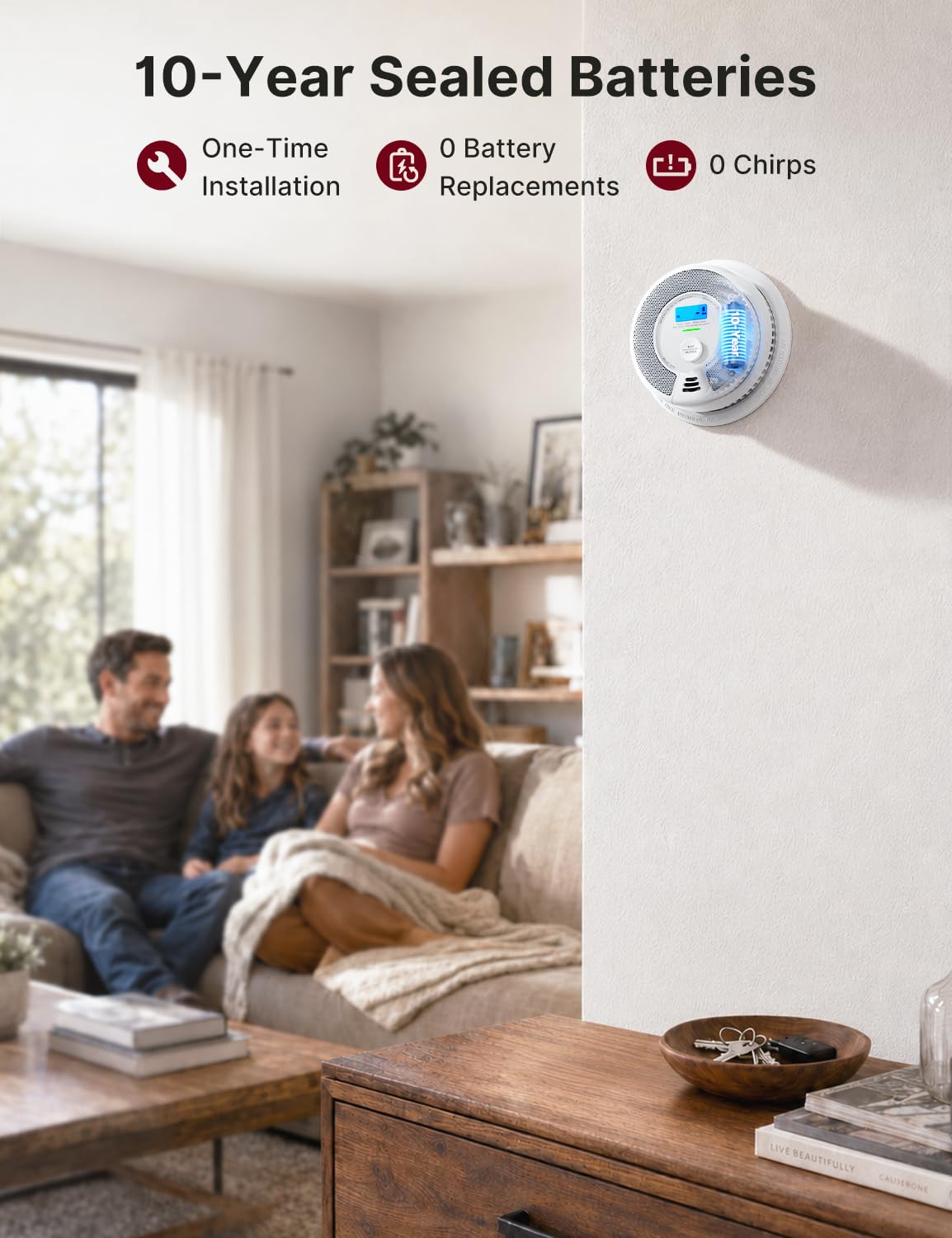 X-Sense Detector inalámbrico de humo y monóxido de carbono interconectado con pantalla LCD y batería de 10 años, rango de transmisión de más de 880 pies, SC07-W, paquete de 6