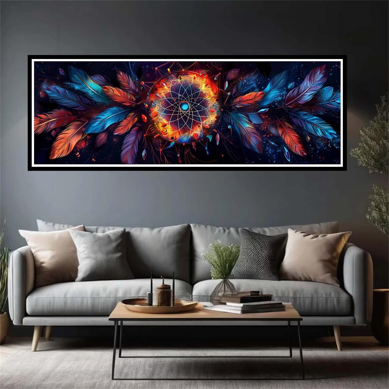 Diamond Painting Traumfänger Groß XXL 100x300cm, Erwachsene, Feder Mit Eckigen Steinen, Für Home Decor MX-451