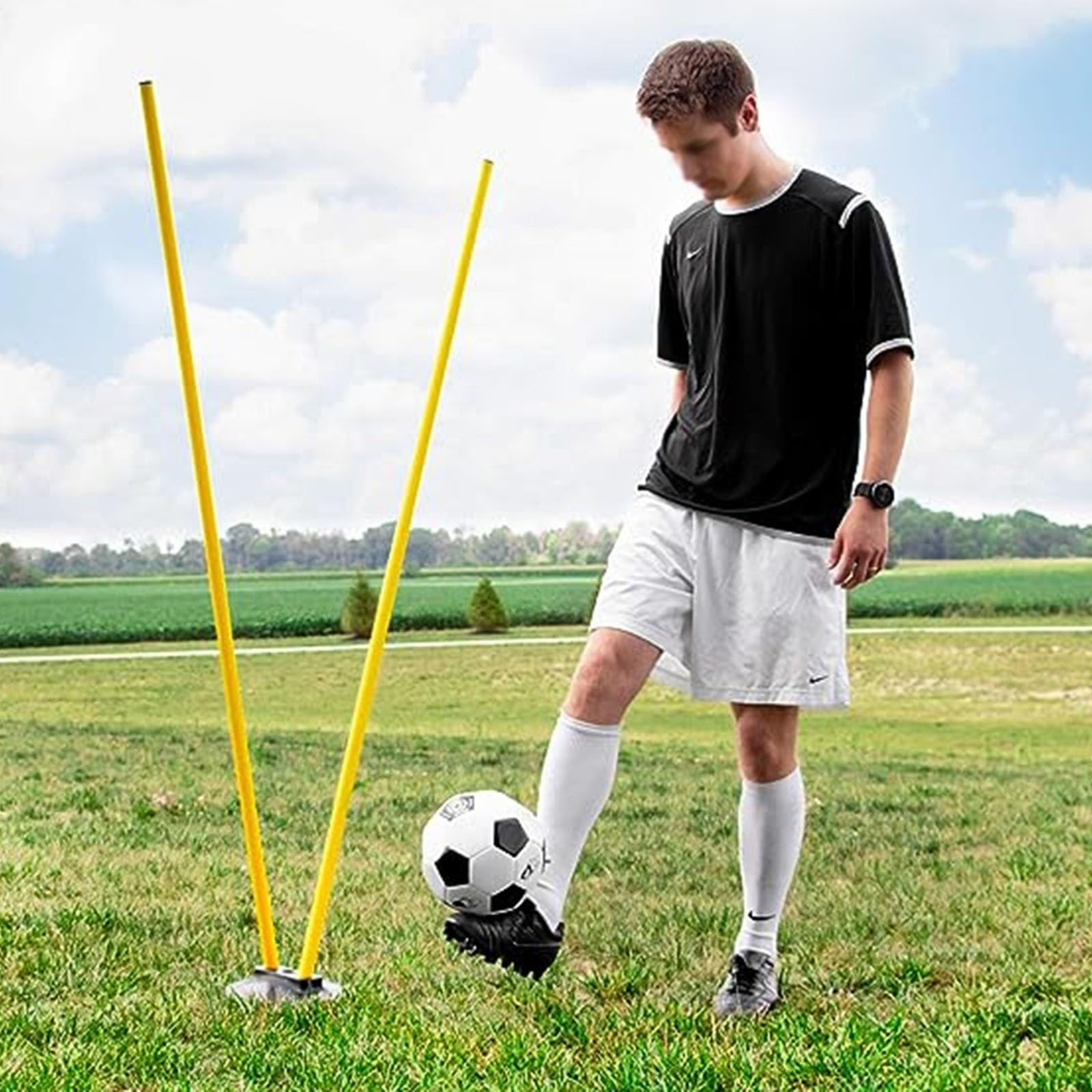 HDYZJQ 2 Agility Poles with 1 Bases, Soccer Training Equipment for Indoor Outdoor Gymnasiums School Soccer, Telescoping Marker Pole