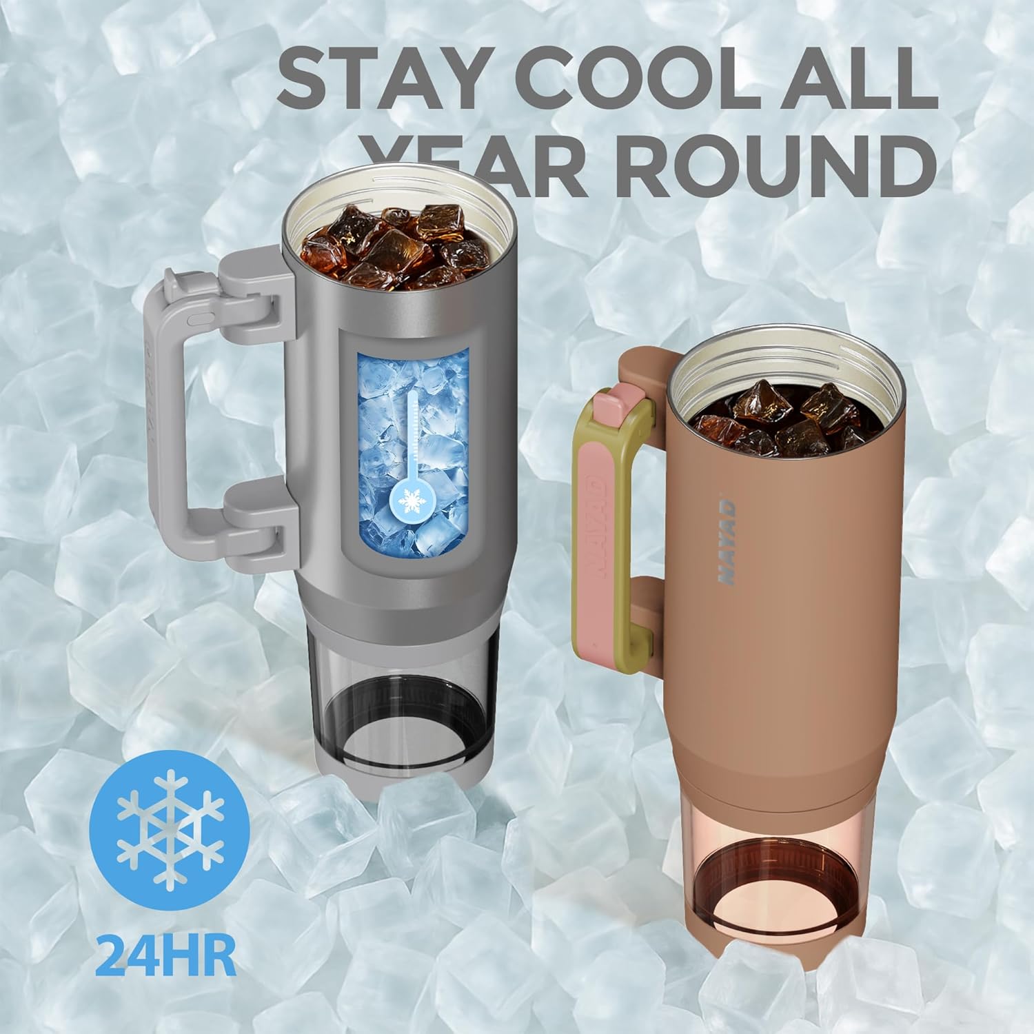 NAYAD 22 oz Flip Straw Tumbler with Handle & 10oz Snack Container Insulated Stainless Steel Water Bottle with Foldable Handle Dual Lids for Travel Gym Car Daily Use Valentine's Day Gift(Metal Gray)