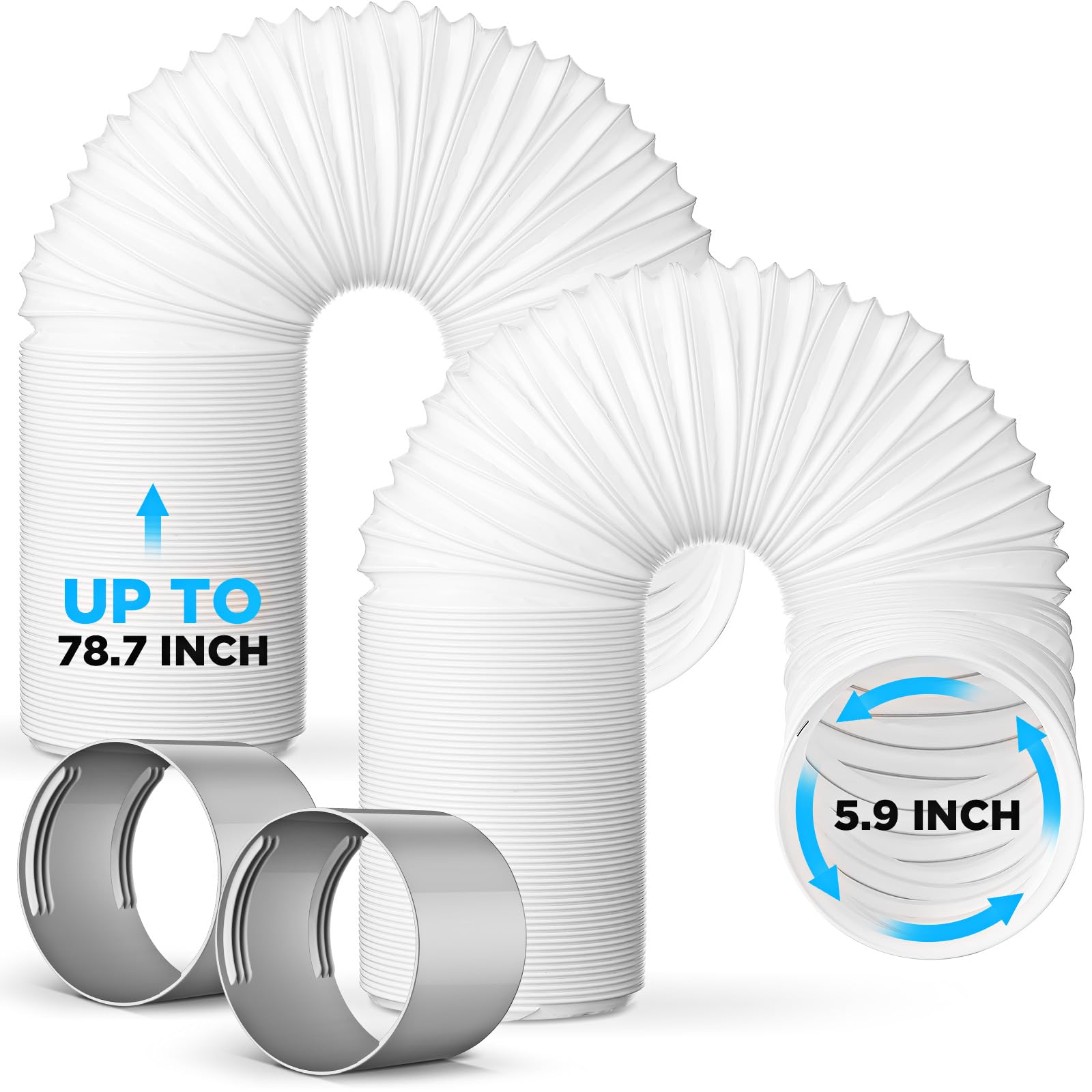 Innconee 2 Set 78.7'' Portable Air Conditioner Hose with Coupler 5.9'' Universal Flexible Ac Hose Extension with Tube Connector for Air Conditioner