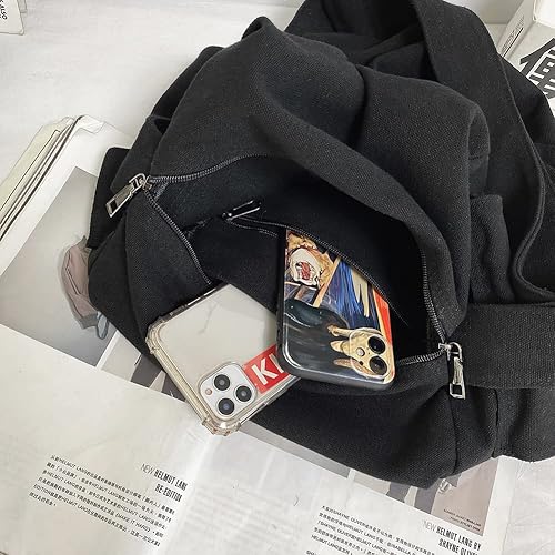 Miniatura 6 de Bolso bandolera de lona grande con múltiples bolsillos, bolsa de hombro de lona para mujeres y hombres