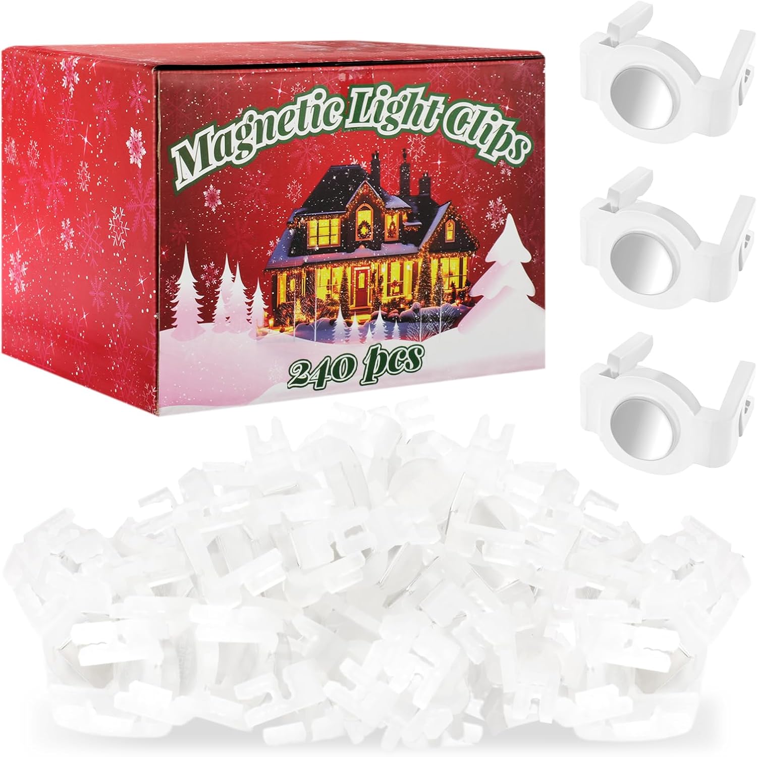 240 Pcs Extra Strong Magnetic Christmas Light Clips for C9 Socket Rounded Outdoor Magnetic Light Clips Holiday Lighting Sockets Hang Hooks for Xmas Decor Lights Metal Roof Gutter Fence (White)