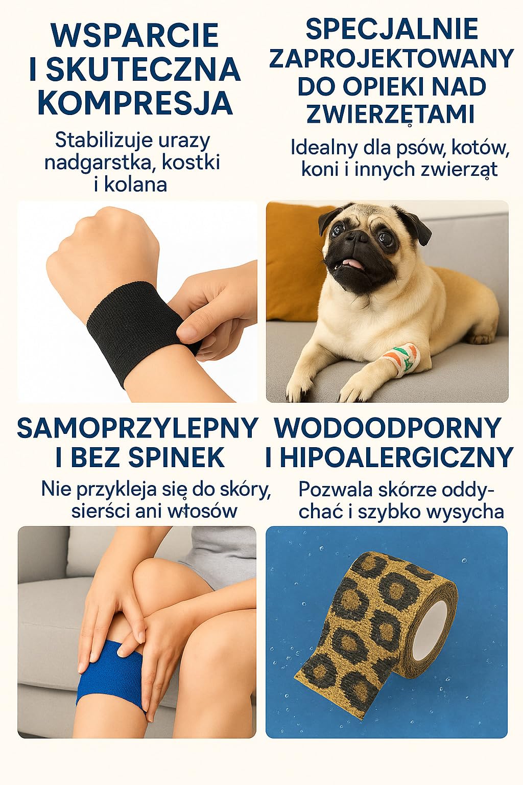 Sportowy bandaż samoprzylepny 36 szt. - Elastyczna taśma klejąca na rzep 2,5 i 5 cm - oddychająca, wodoodporna - do pielęgnacji zwierząt i ludzi - kolorowa i hipoalergiczna