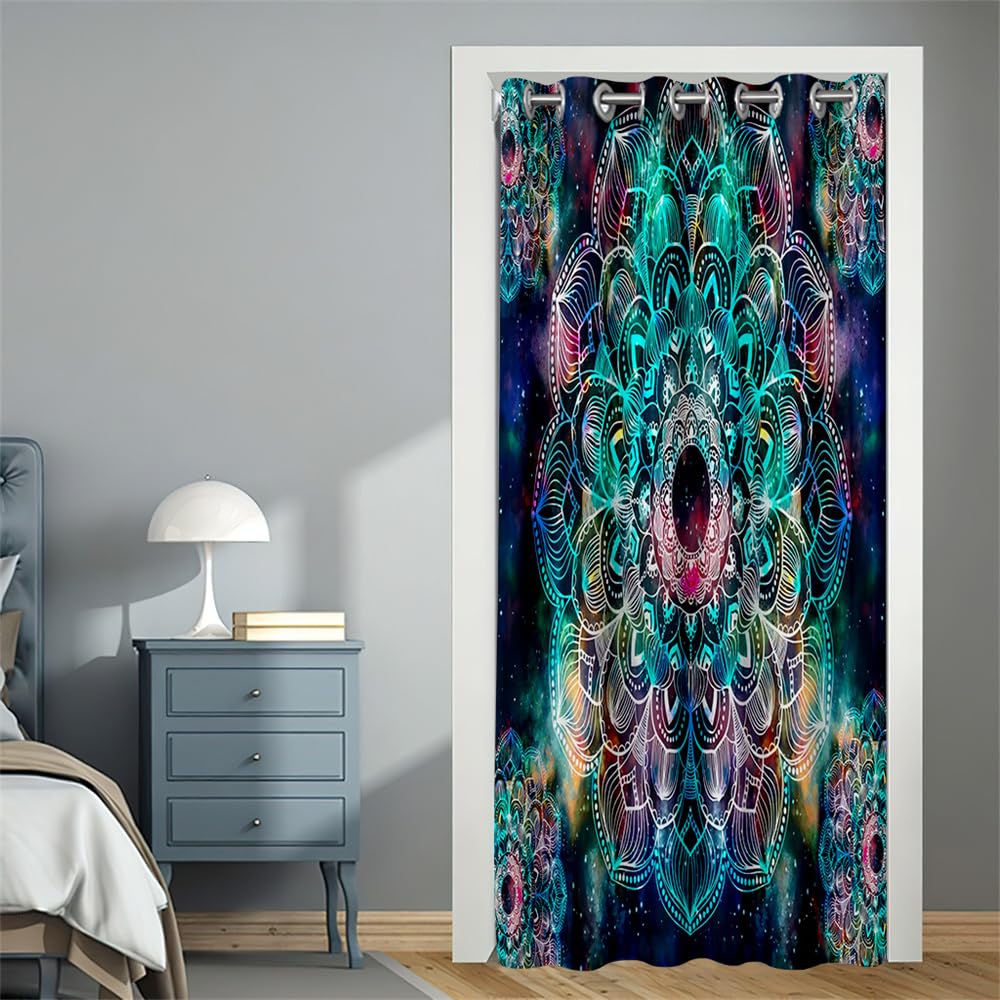 Surwin Cortina de Puerta Opaca con Ojales, Térmicas Aislantes Frio y Calor Cortina de Privacidad Divisoria Puerta para Dormitorio Salón Mandala Habitacion Ventana (Exótico,120x180cm)