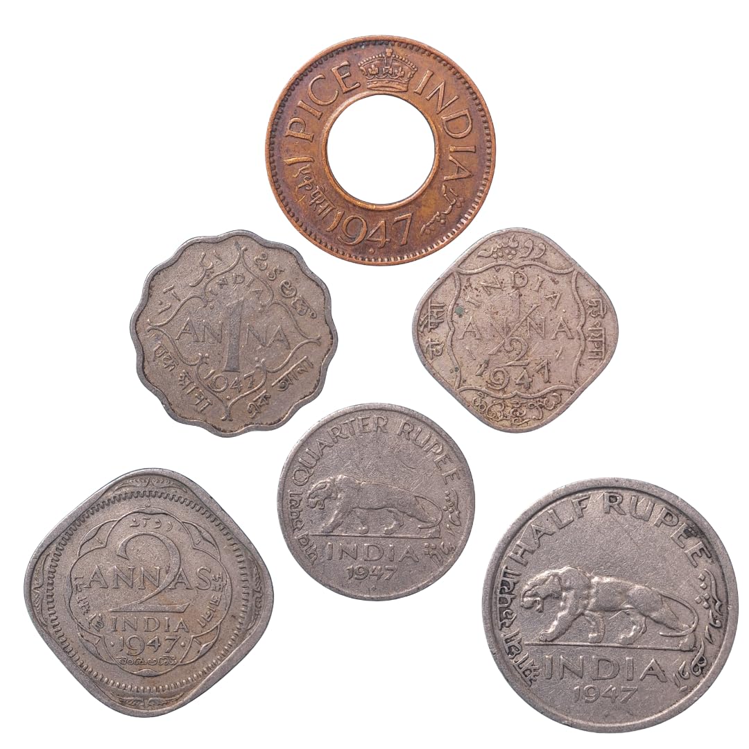 ShubhCoins George VI Independence Series |Key Date 1947| Set of 6 Coins, Rare Old Coins Set, Anna/Pice/Quarter Re./Half Re. Set, Very Fine Condition- Best for Kids Coin Collection-image-7