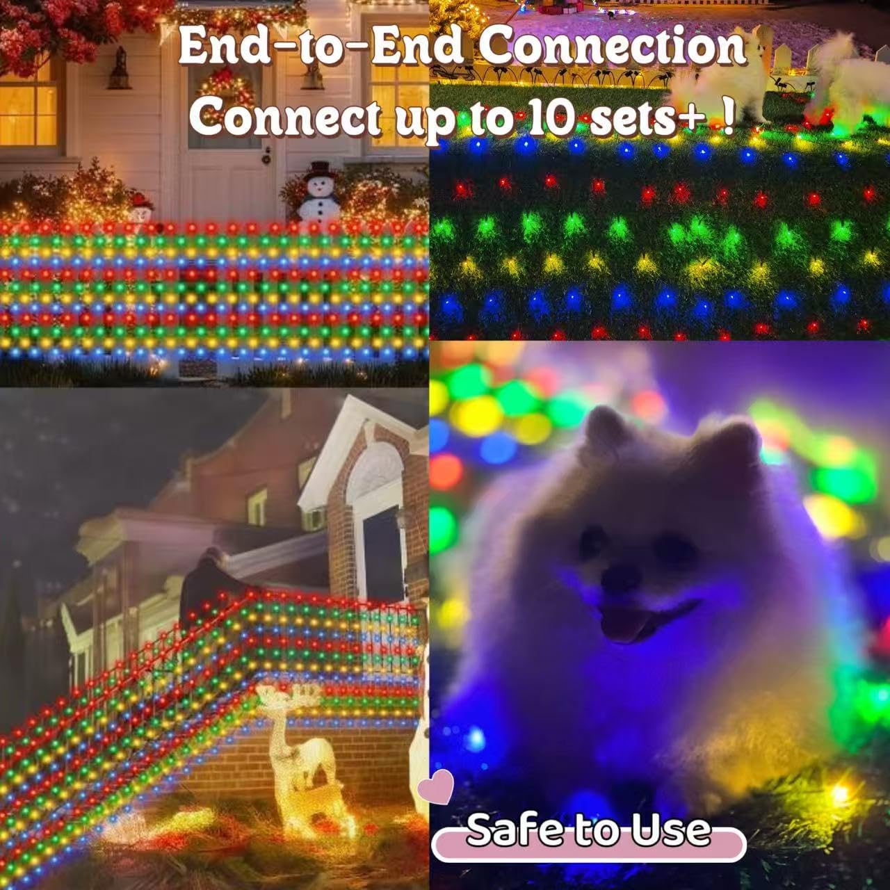HYH Christmas Net Lights Outdoor 360 LED 12FTx5FT Multicolored Christmas Bush Mesh Lights Connectable Waterproof String Light 8 Modes for Decorations Indoor Xmas Tree Bushes Garden Decor Party
