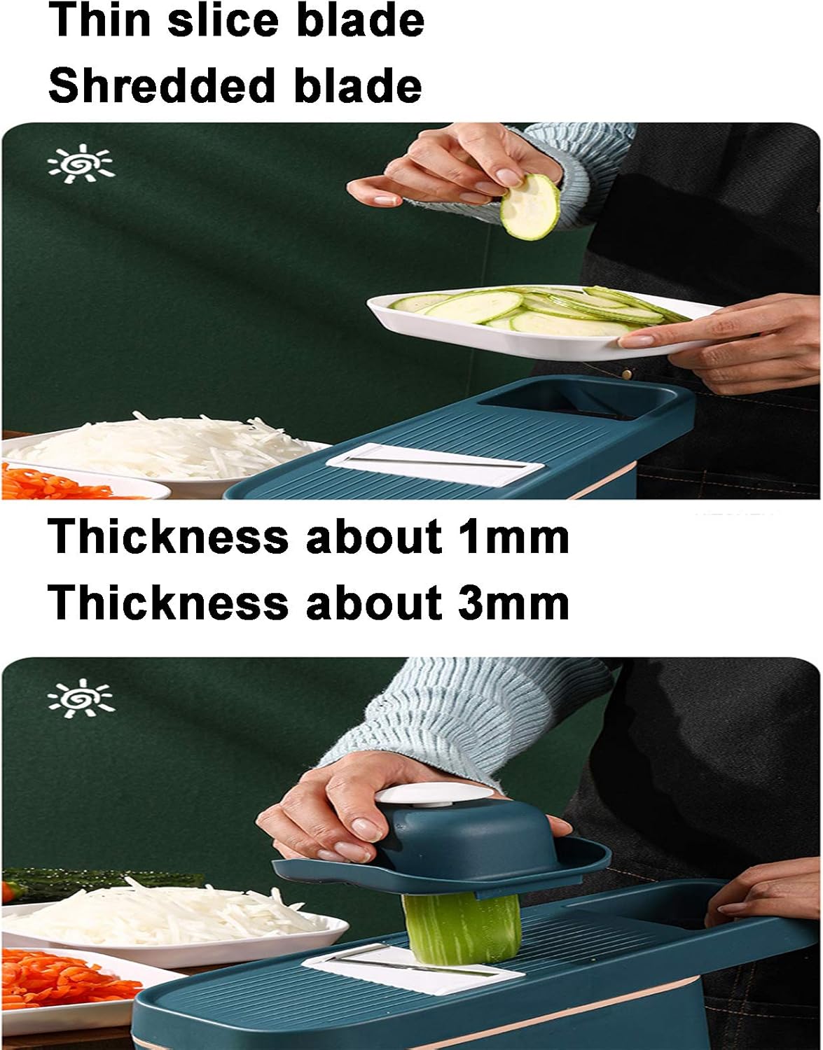 Vegetable Chopper Slicer Cutter Mandolin Slicer Grater for Potato Fruit Garlic Carrot Multifunctional Onion Mincer Chopper Dicer Salad Food Chopper with 3 Interchangeable Blades-Blue 28x9x12cm(11x4