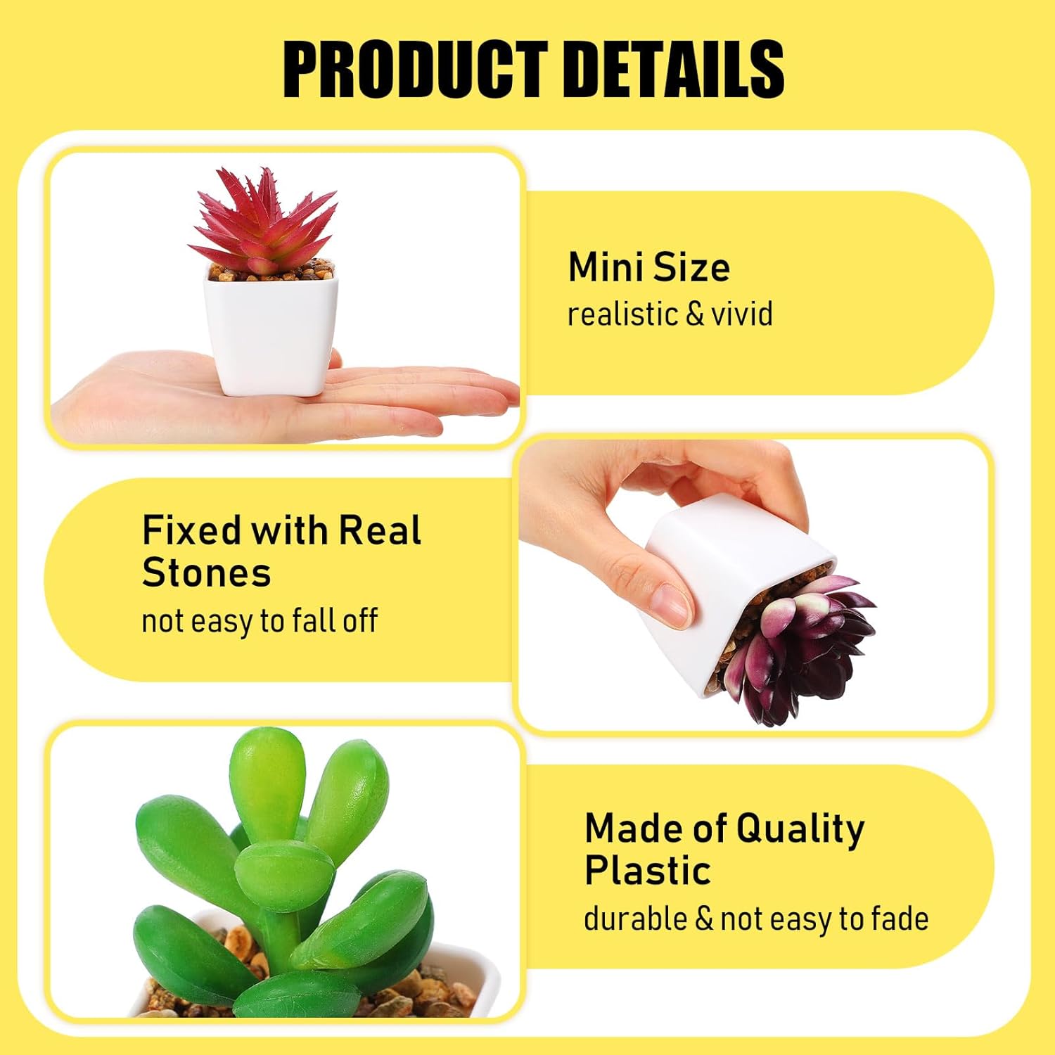 Tigeen 48 Pot Artificial Mini Succulent Plants Realistic Faux Succulents Small Cute Fake Plant in White Plastic Pot for Bedroom Office Desk Shelf Bathroom 12 Style