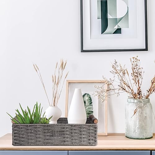 Miniatura 8 de Cesta redonda de almacenamiento de cuerda de papel, cestas de mimbre para organizar con asa, contenedores de almacenamiento decorativos para