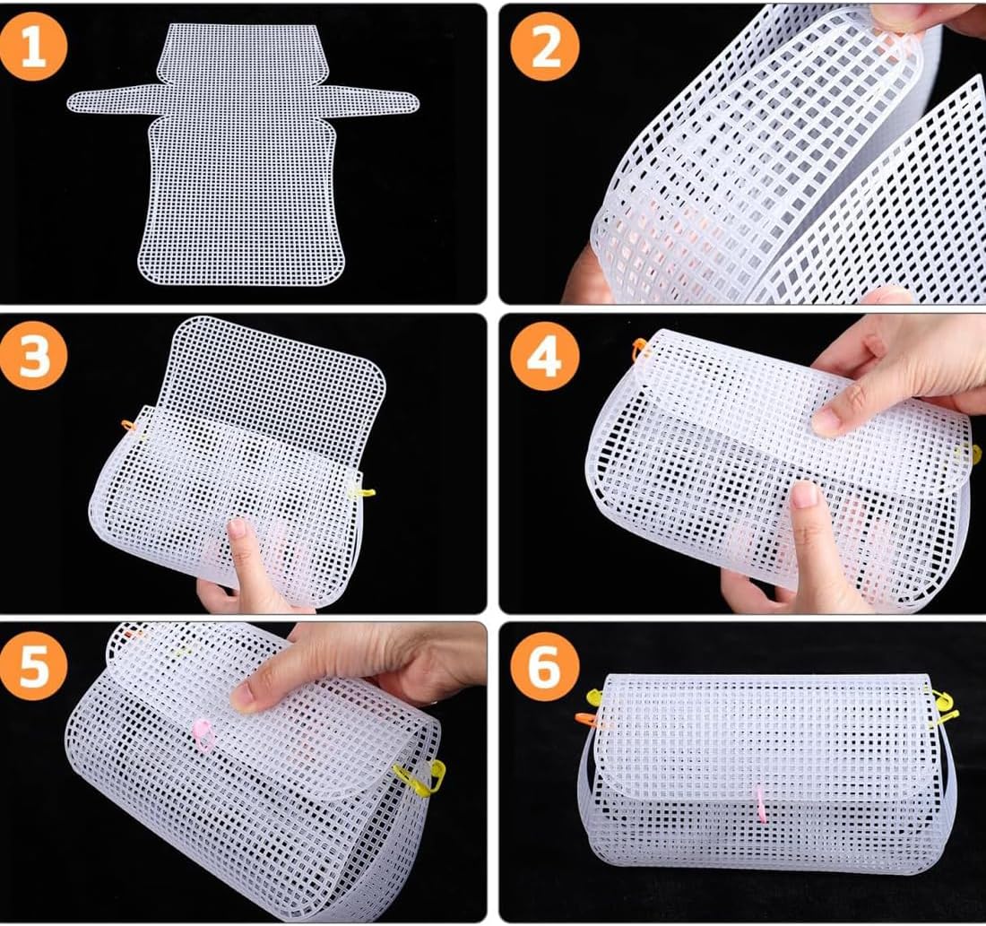 6 Pcs Plastic Mesh Canvas Sheets Clear Blank Embroidery Tools 2mm Grid Plastic Canvas for Crochet Bag Making