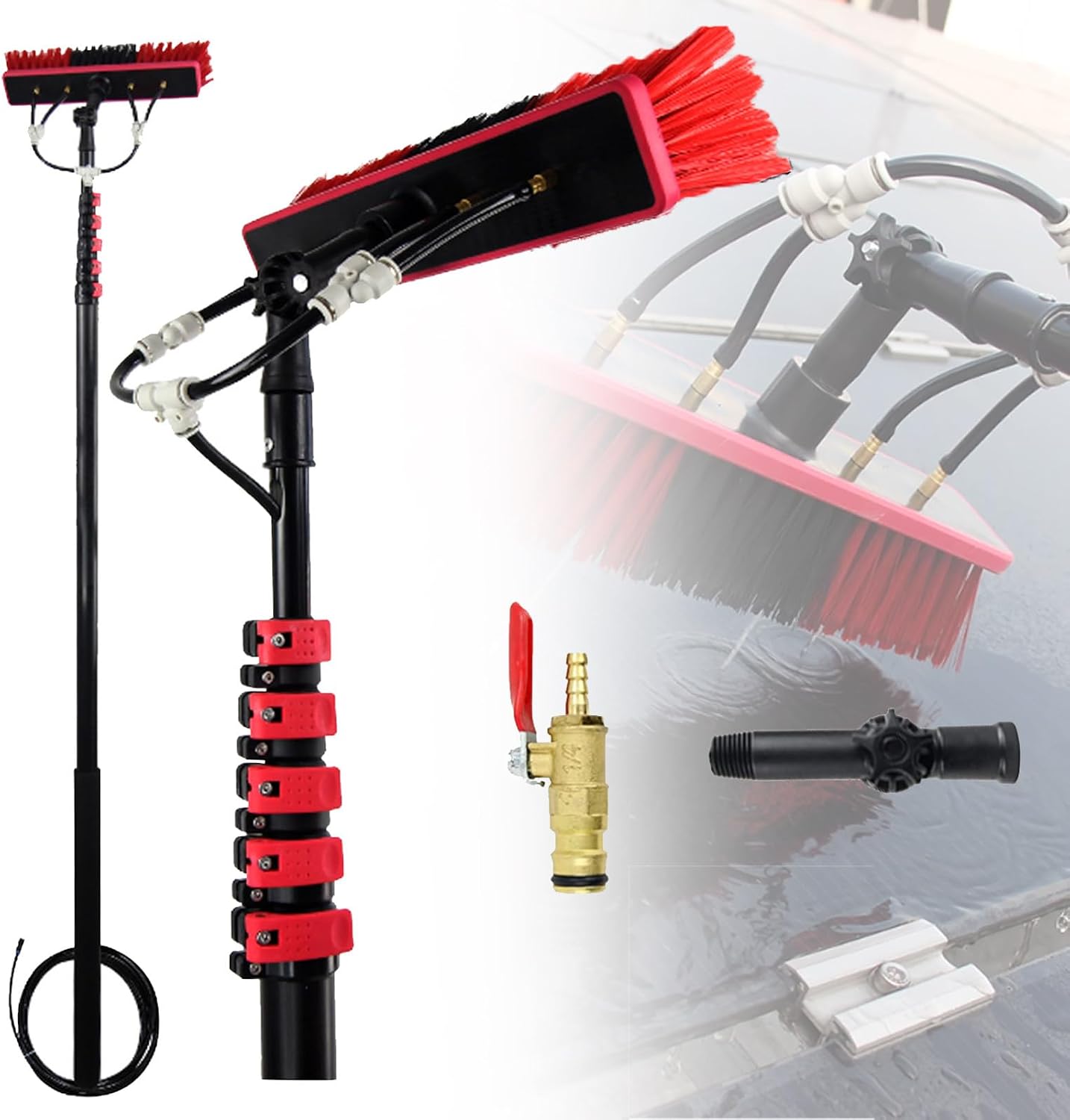 3.6m~10.8m Extendable water Fed Pole Kit, Window Cleaner Brush, Professional Solar Panel Window Cleaner Telescopic Window Glass Cleaning Brush,10.8M/36FT