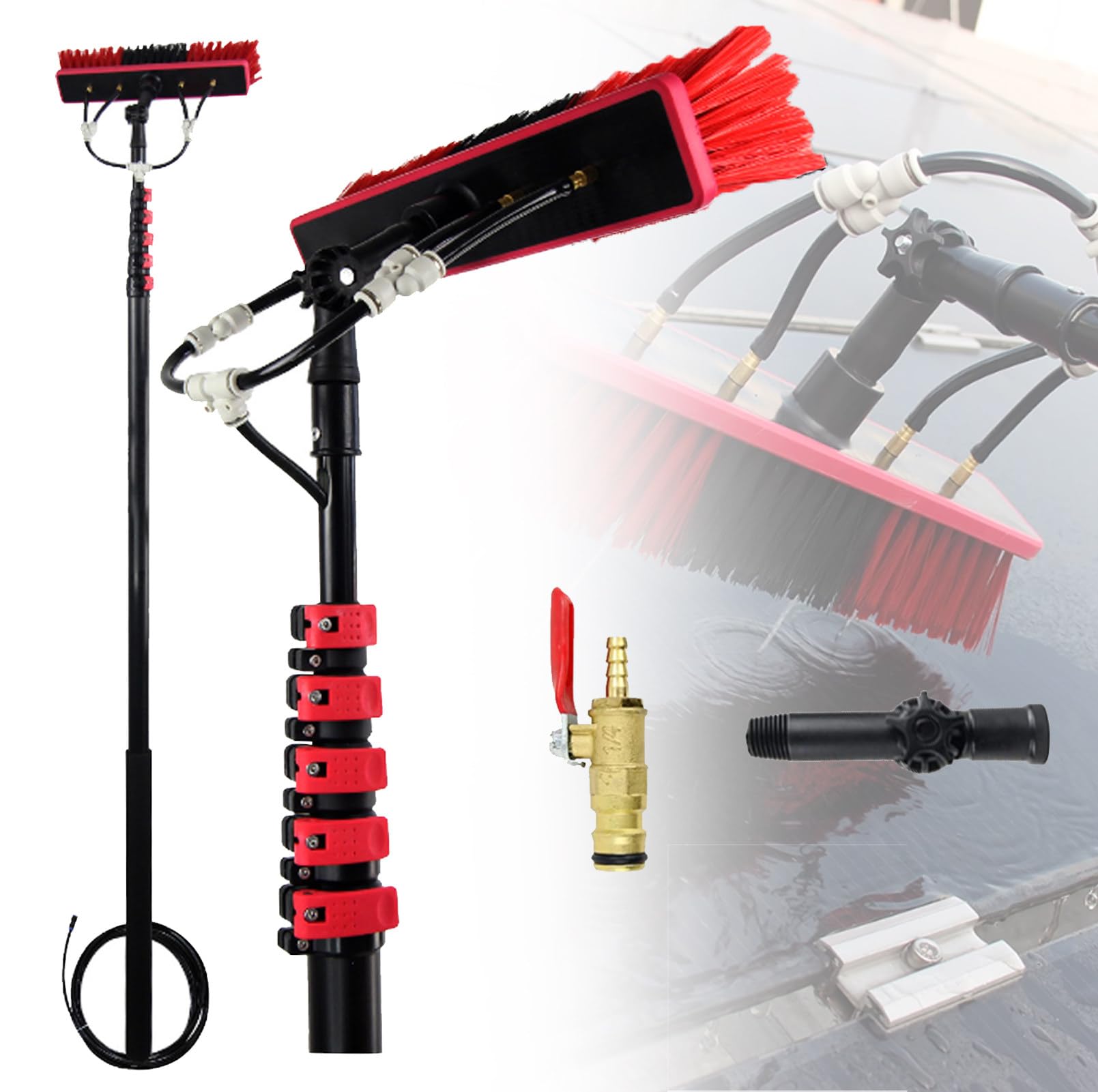 OLSKFUH Extendable 3.6M To 10.8M Water Fed Pole Kit For Window Cleaning Professional Telescopic Brush For Solar Panels & Glass 36Ft Long Reach Cleaner Tool,
