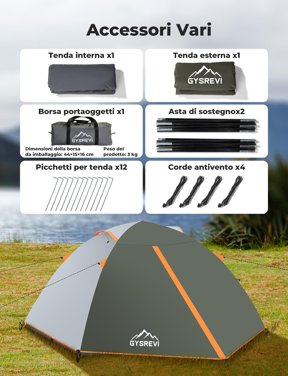 Tenda Campeggio per 2-3 Persone,Tenda da Campeggio impermeabile e Antivento,Copertura Antipioggia Rimovibile, Facile da Montare, Adatto per il Campeggio, Attività All'aperto