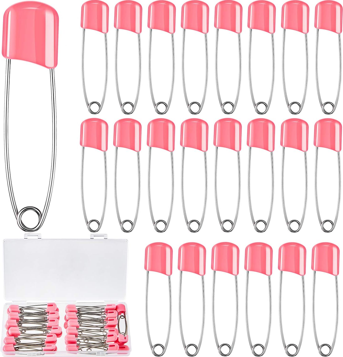 50 Pieces Diaper Pins Baby Safety Pins 2.2 Inch Plastic Head Cloth Diaper Pins with Locking Closures Stainless Steel Nappy Pins with Velvet Bag (Pink)