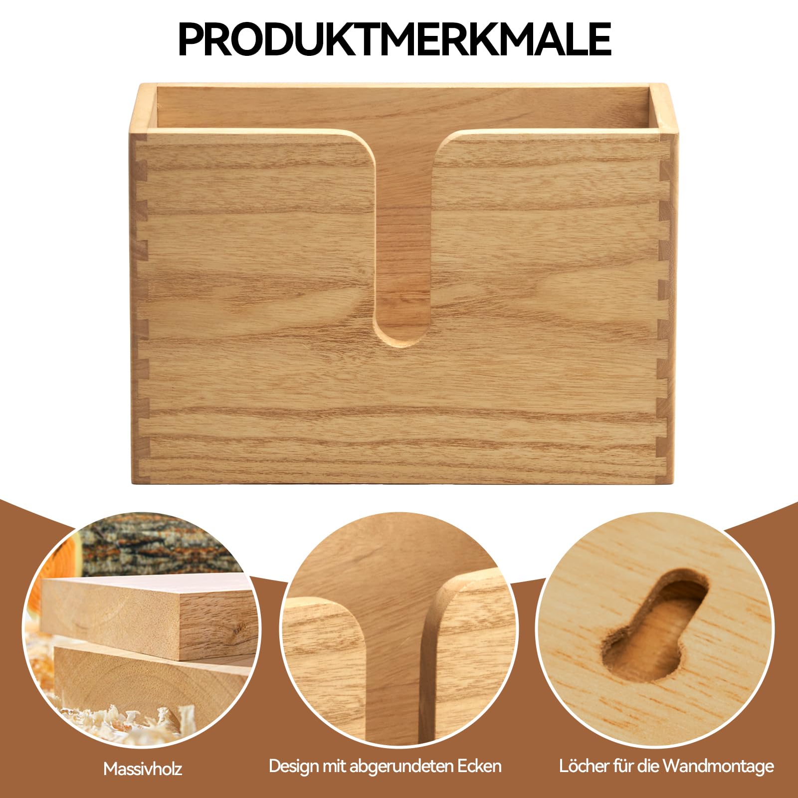 KIRIGEN Papierhandtuchspender Holz, C-/Z-Falz, Wandmontage, Natur | Für Multifold-Tücher, Innenmaß 27,5 x 10 cm, handgefertigt, fertig montiert, Zapfenverbindungen, Pflanzenöl-Oberfläche