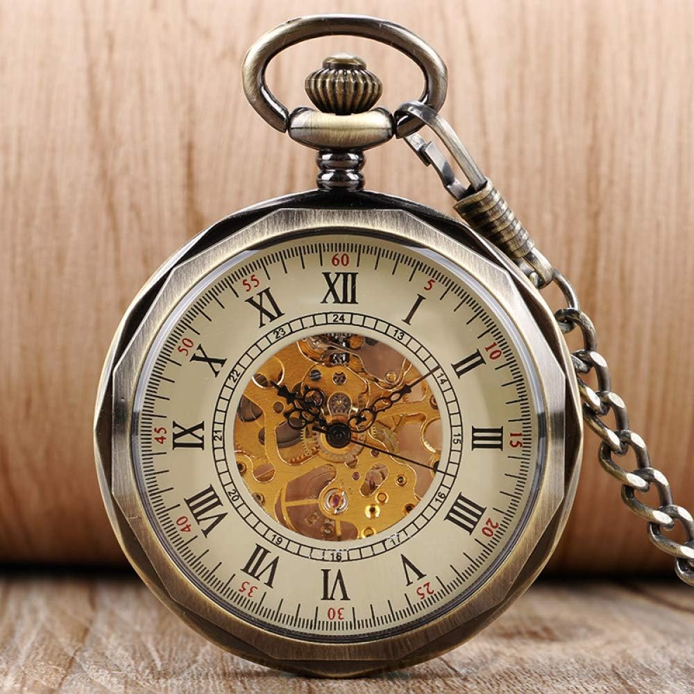OIFMKC Pocket Watch Bronze Mechanical Skeleton Pocket Watch Hand Winding Vintage Open Face Pendant Stylish Luxury Reloj De Bolsillo Men Women Gifts