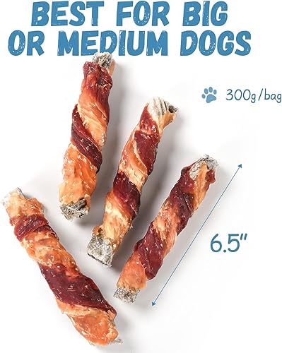 Miniatura 4 de Pawmate Golosinas masticables para perros con piel de bacalao envueltas en pato, sin piel cruda, sin granos, para dientes y pelaje saludables,