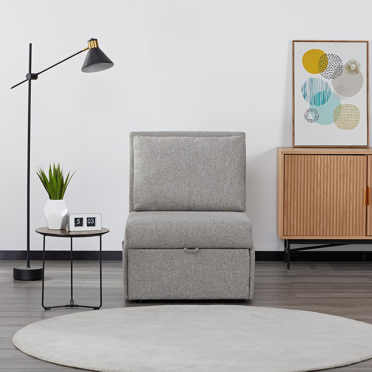 EVERGREENWEB - Poltrona Pouf Letto Singolo con Materasso e Cuscino INCLUSO, Prontoletto Salvaspazio Pieghevole, Pouf Poggiapiedi, Ottomano, Comodo Schienale Regolabile e Tasca Laterare | SOFY (Grigio)
