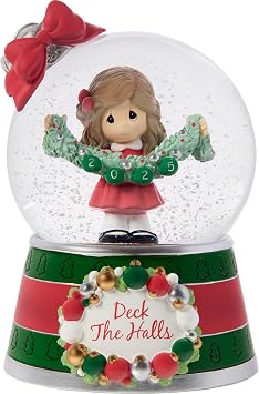 Precious Moments Deck The Halls 2025 Dated Musical Snow Globe Resin/Glass Holiday Collectible Plays Deck the Halls 251101