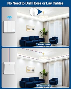 Thinkbee 3-Channel Wireless Light Switch Kit with 3 Receivers for 3 Lights