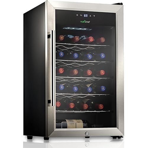 NutriChef PKCWC248 24 Bottle Compressor Cooler Refrigerator Cooling System | Large Freestanding Wine Cellar Fridge for Red and White Champagne or Sparkling, Stainless Steel Glass Door