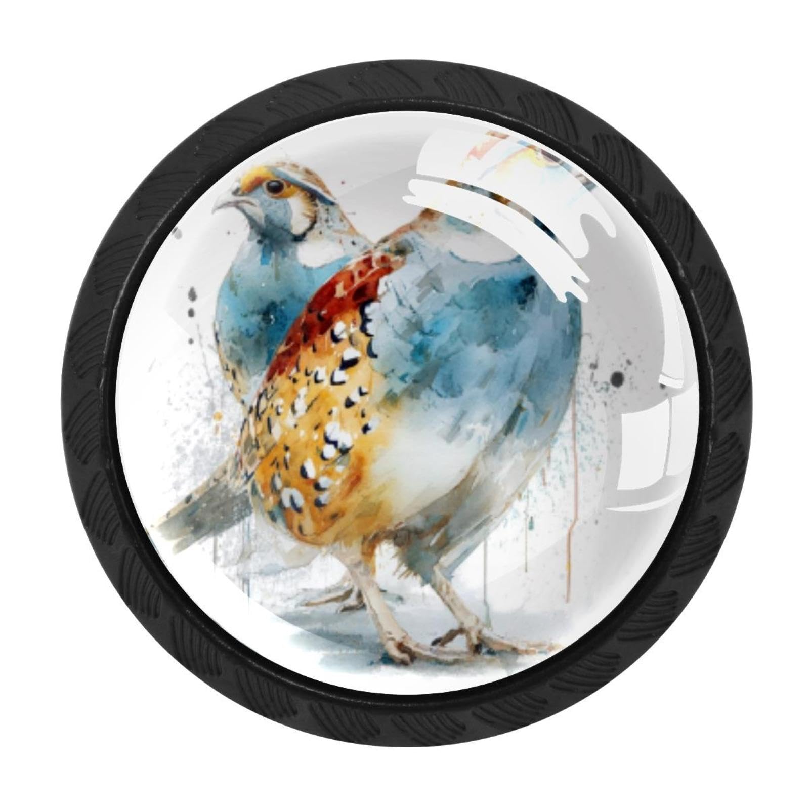CHENZZZZ Watercolor Common Quails Cabinet Knobs 4 Pieces Drawer Kitchen Cabinets Dresser Cupboard Wardrobe Unique Pulls Handles