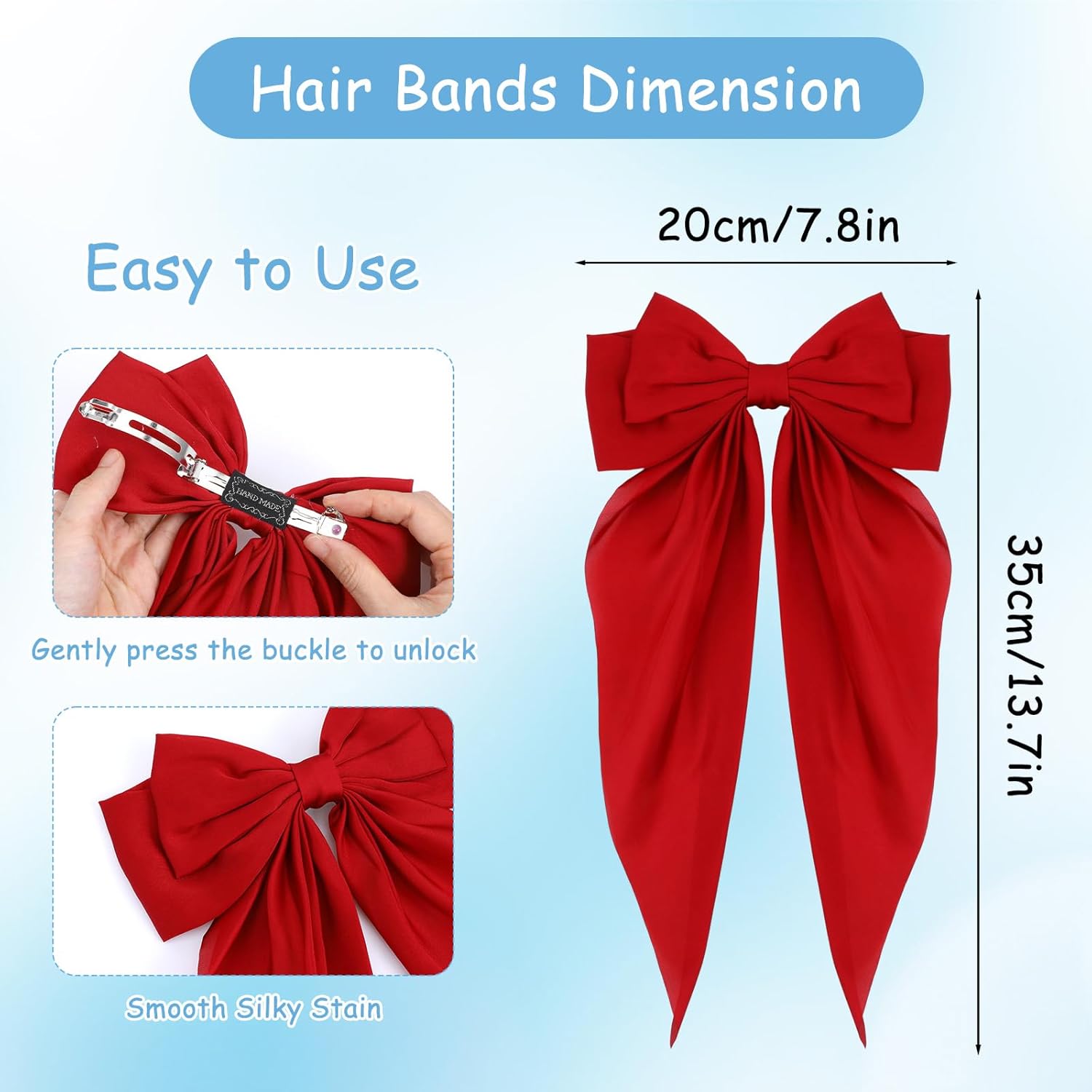 25 Pcs Hair Bows for Women, Big Hair Bows Satin Long Tail Clips for Elegant Hairstyles, Perfect for Weddings, Parties, Daily Wear