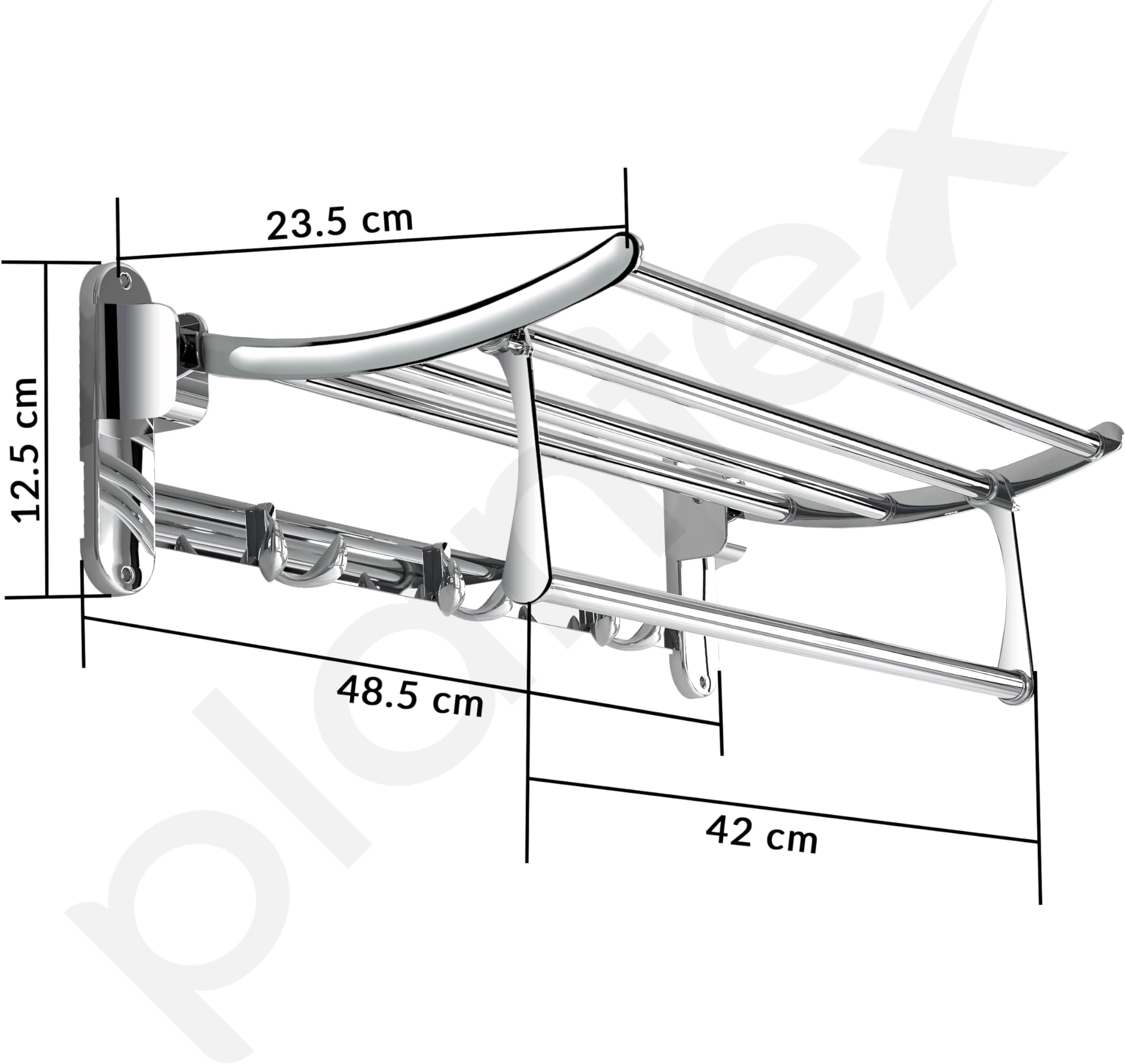 Plantex Stainless Steel Foldable Towel Rack for Bathroom/Towel Holder in Bathroom/Towel Stand with Hooks/Towel Rod/Bathroom Accessories - Pack of 5 (18 Inch,Chrome)